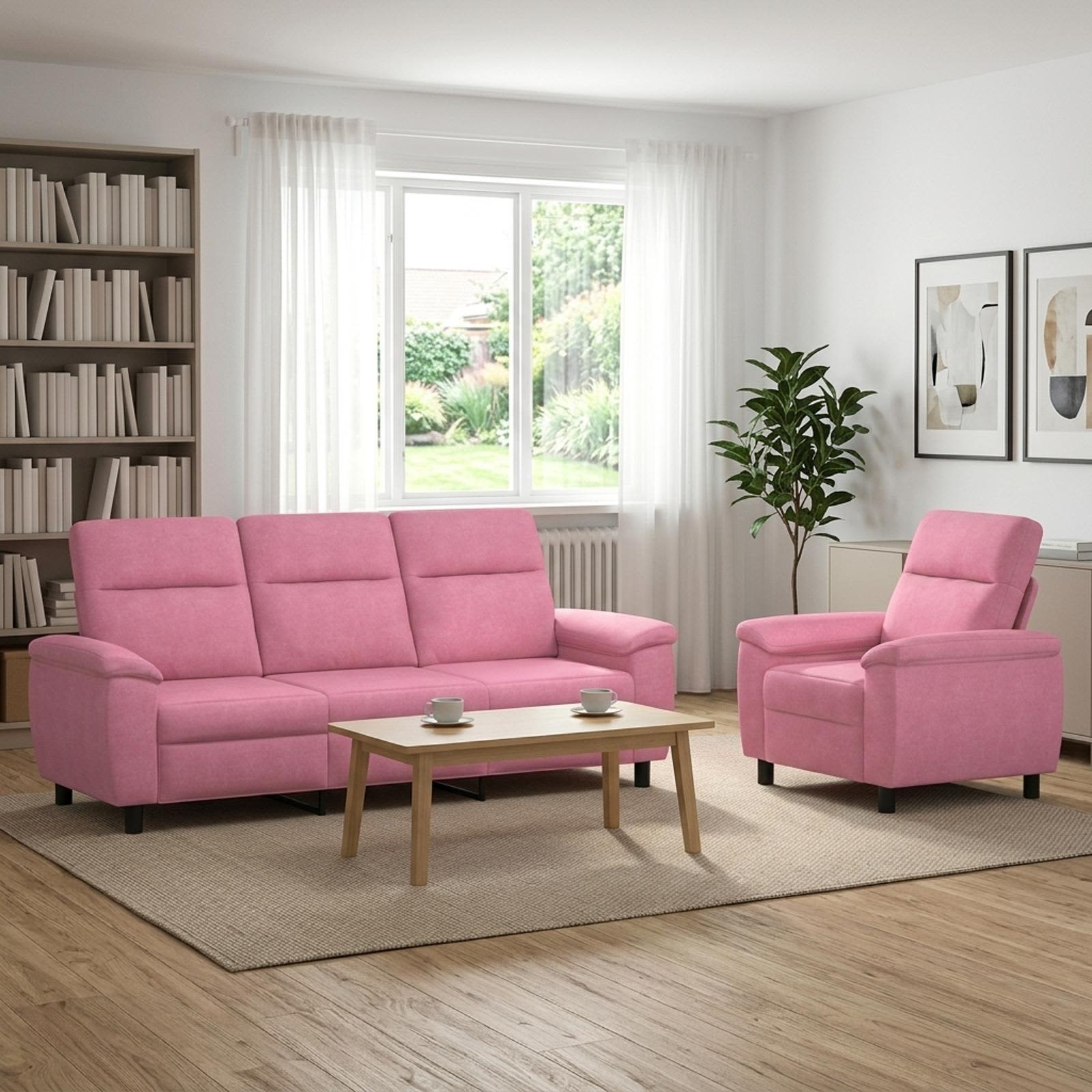 3430632_1.jpg vidaXL Sada pohoviek 2 pcs Ružová Látka – Obrázok 1