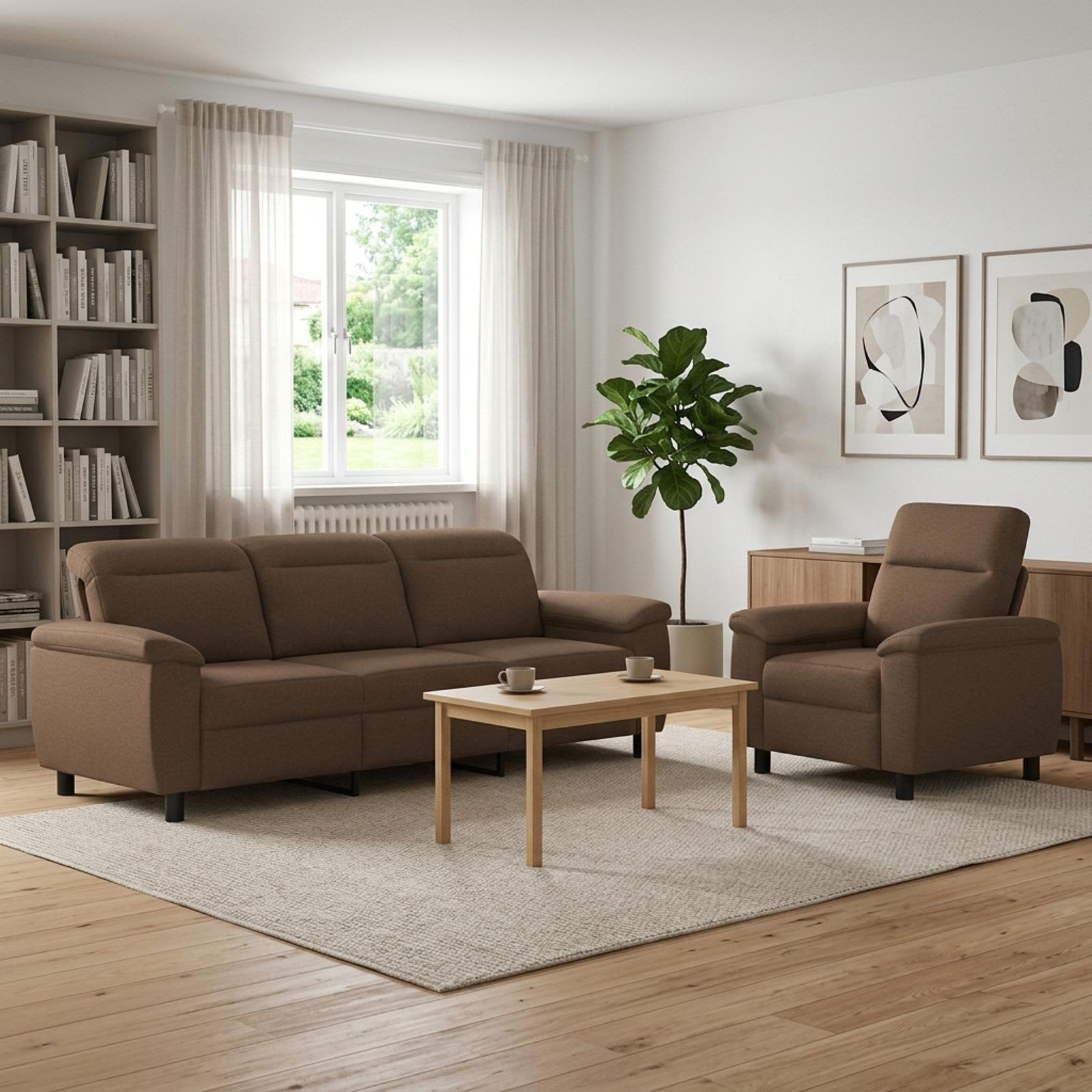 3430634_1.jpg vidaXL Sada pohoviek 2 pcs Hnedá Látka – Obrázok 1