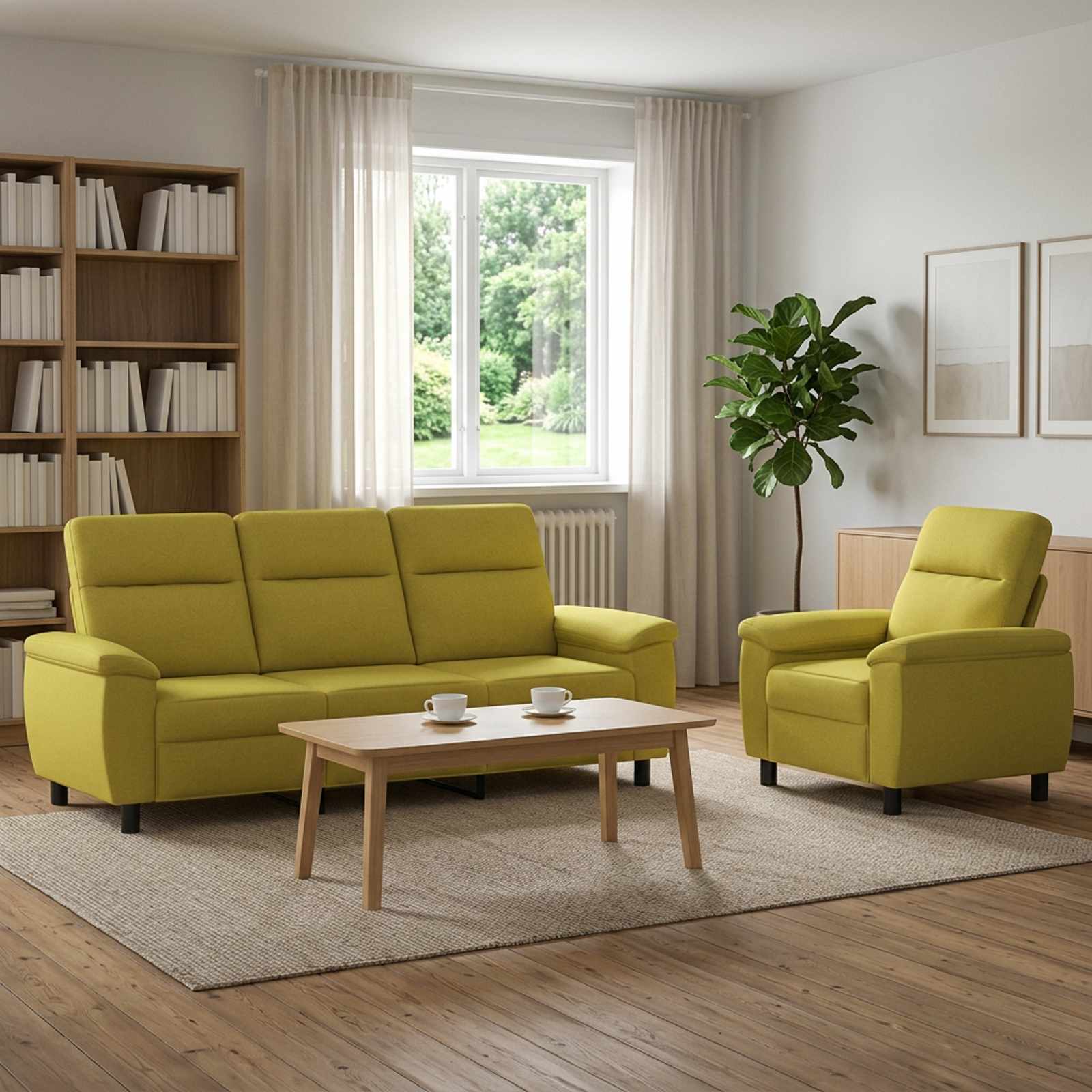 3430637_1.jpg vidaXL Sada pohoviek 2 pcs Svetlo zelená Látka – Obrázok 1