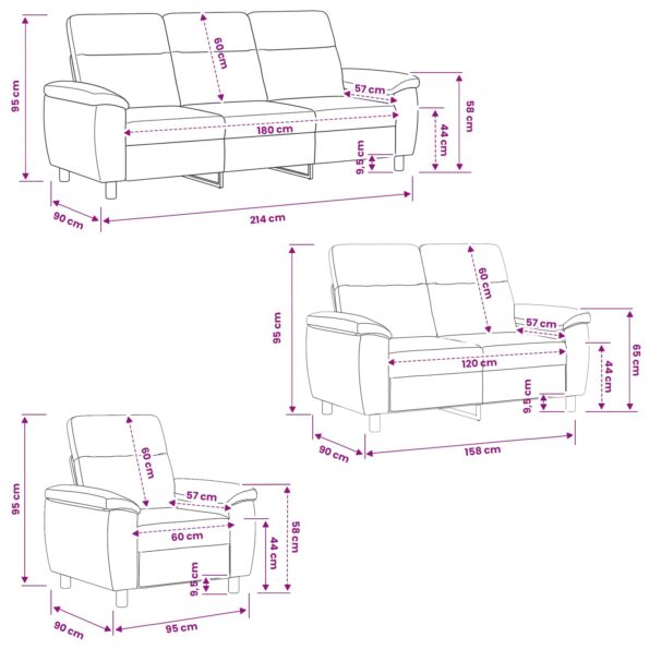 vidaXL Sada pohoviek 3 pcs Svetlosivá Látka – Obrázok 9