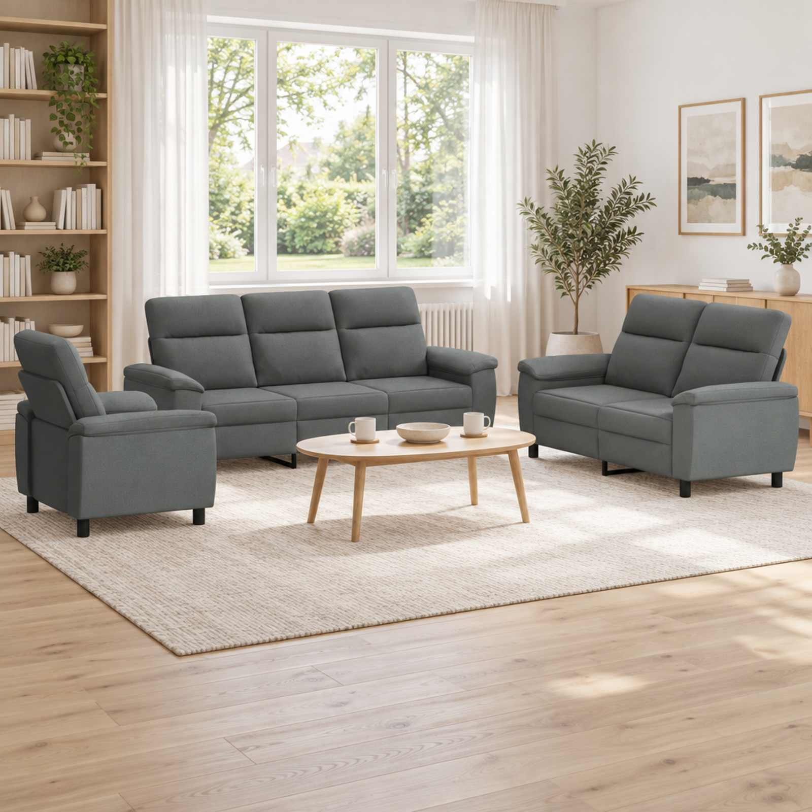 3430644_1.jpg vidaXL Sada pohoviek 3 pcs Tmavosivá Látka – Obrázok 1