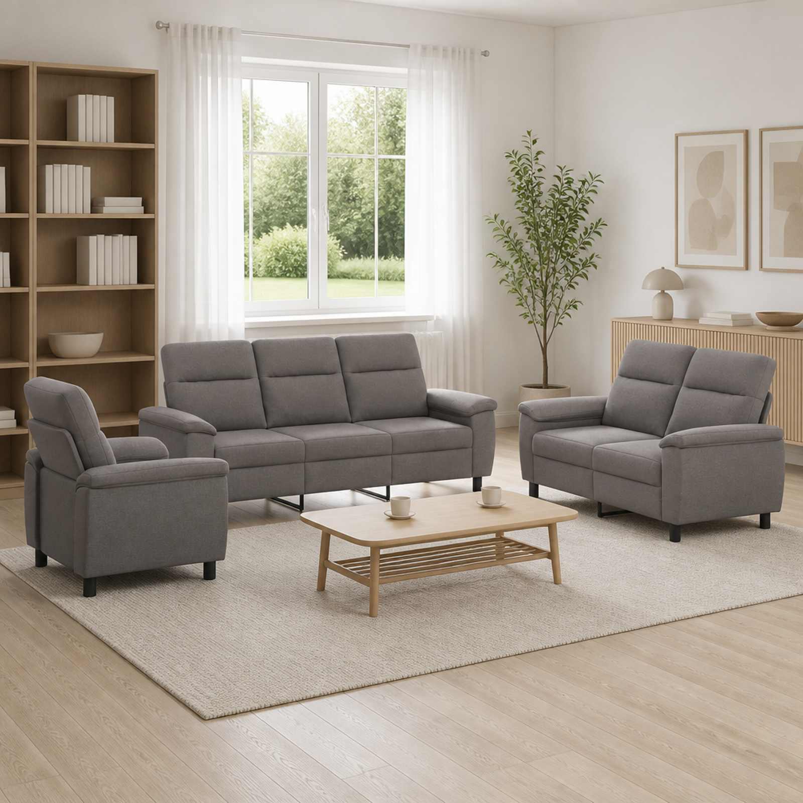 3430649_1.jpg vidaXL Sada pohoviek 3 pcs Sivohnedá Látka – Obrázok 1