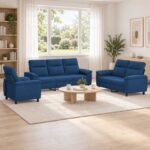 vidaXL Sada pohoviek 3 pcs Modrá Látka