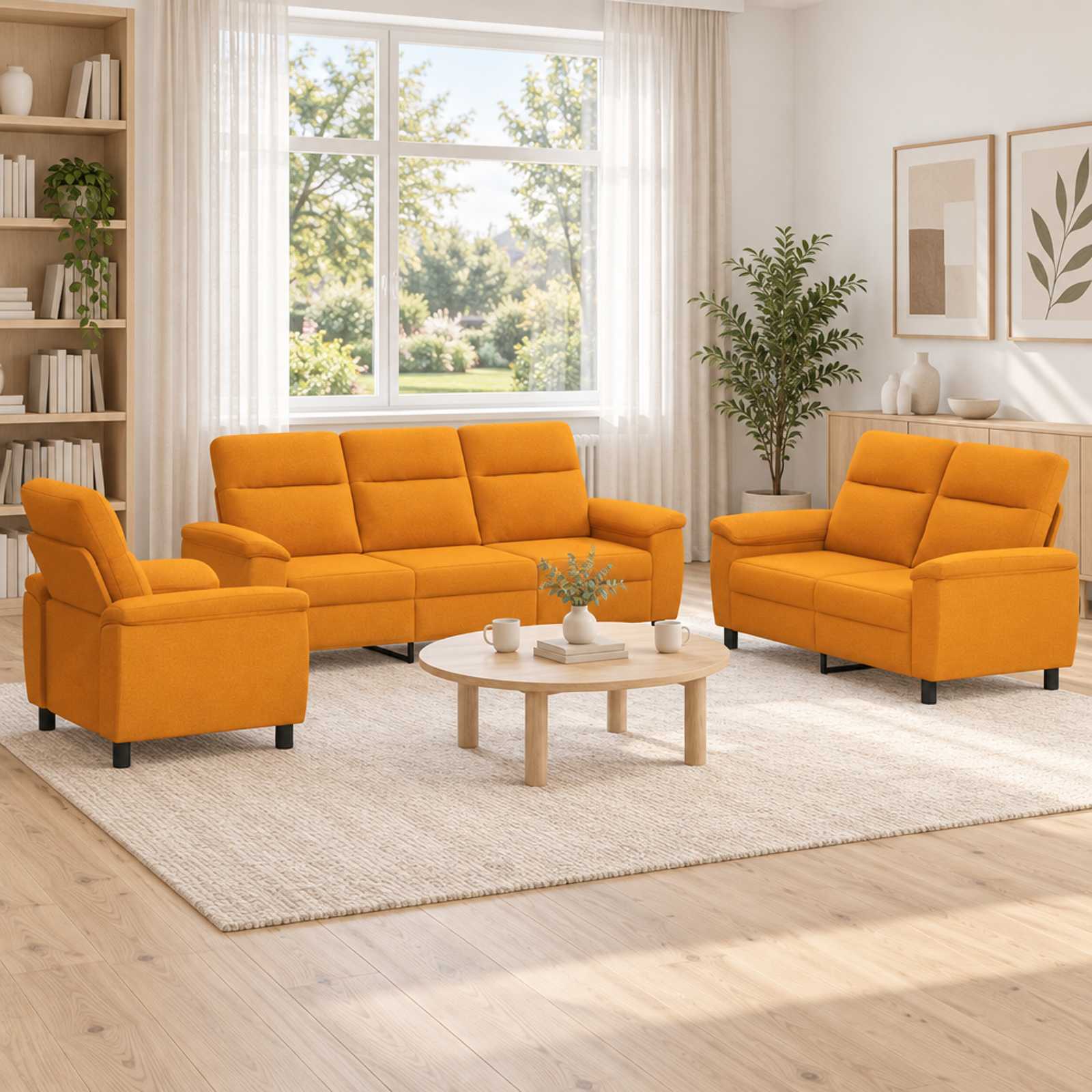 3430652_1.jpg vidaXL Sada pohoviek 3 pcs Tmavá žltá Látka – Obrázok 1