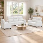 vidaXL Sada pohoviek 3 pcs Biela Látka