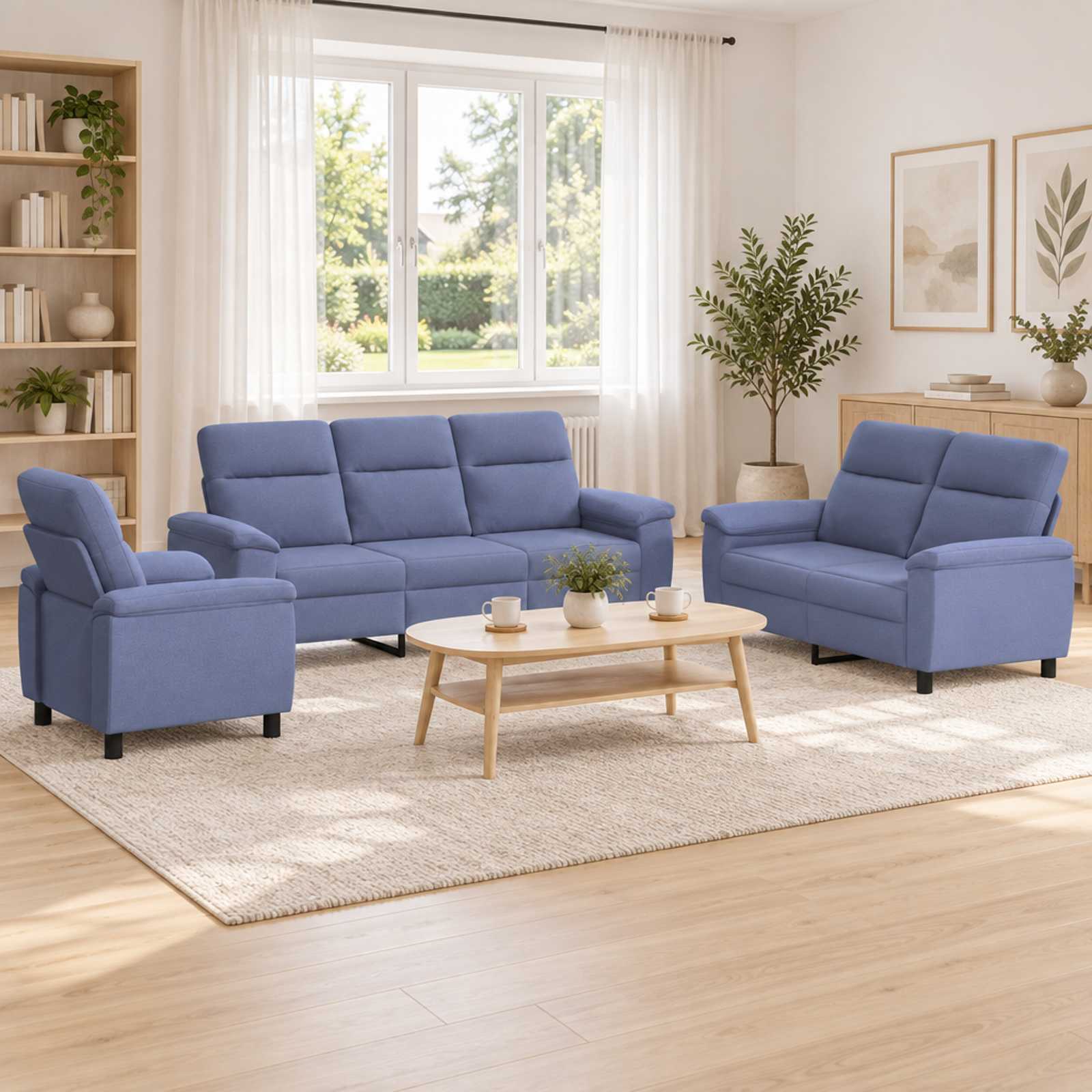3430656_1.jpg vidaXL Sada pohoviek 3 pcs Modrá džínovina Látka – Obrázok 1