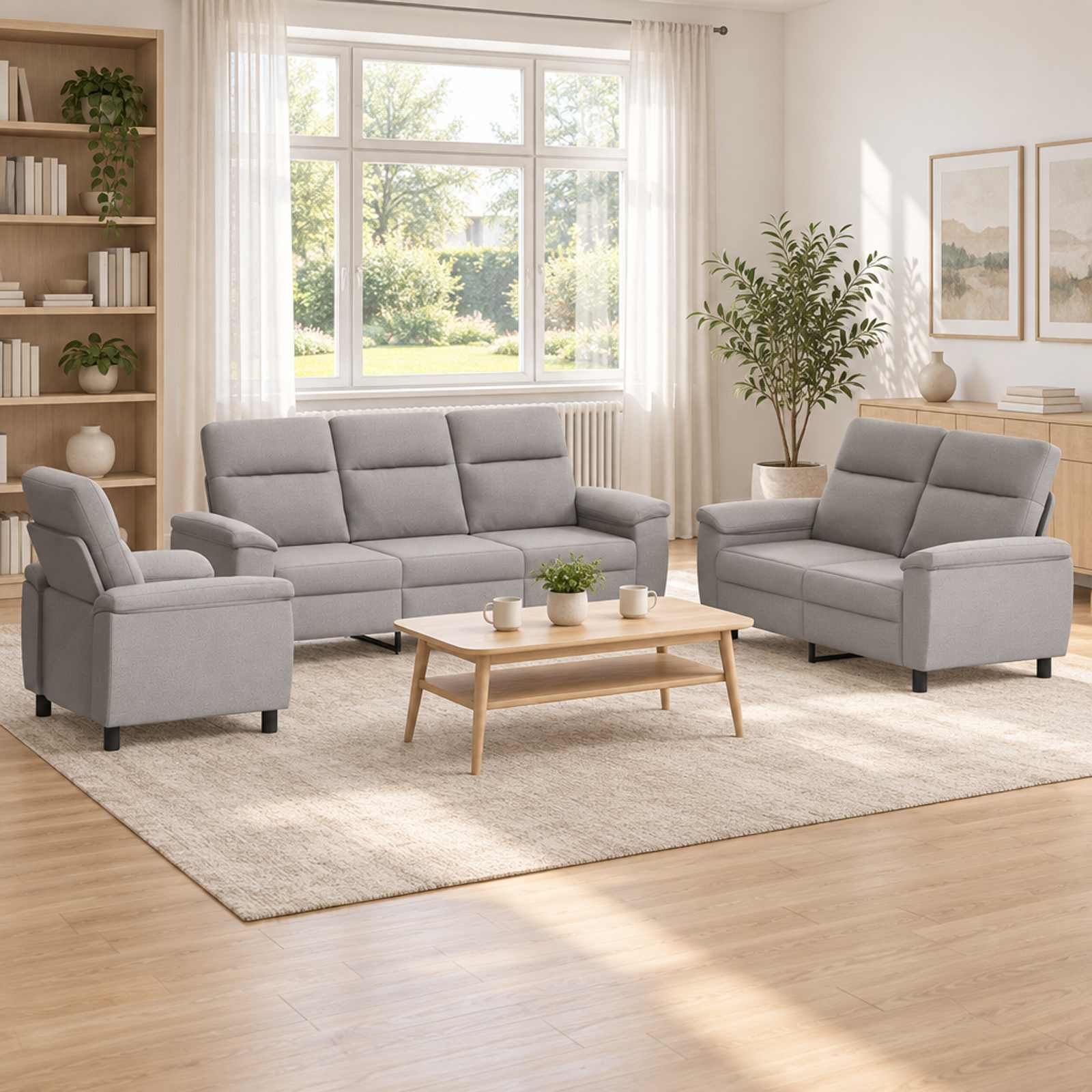 3430658_1.jpg vidaXL Sada pohoviek 3 pcs Oblá šedá Látka – Obrázok 1