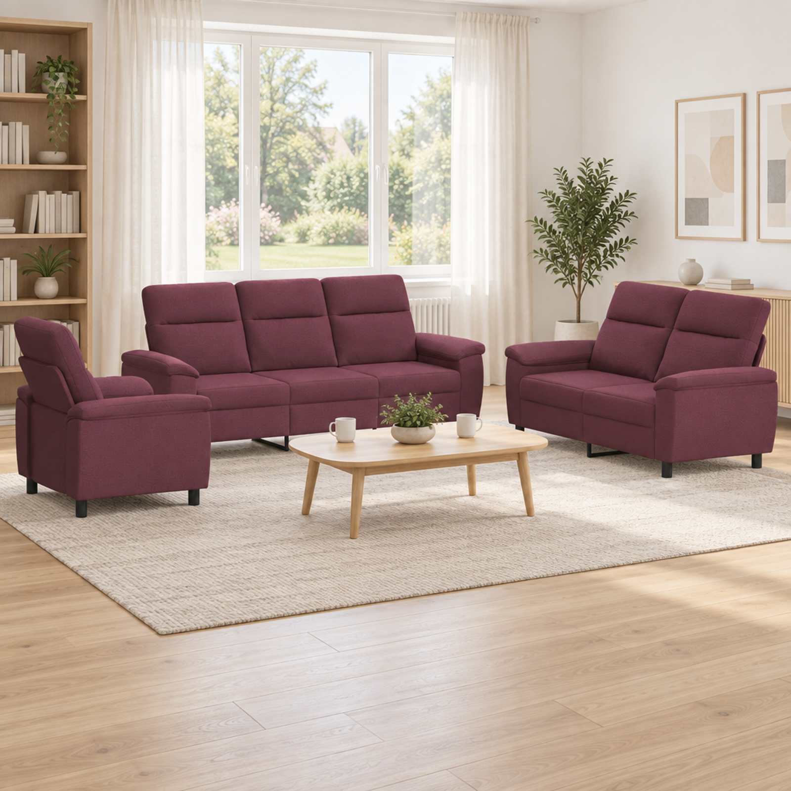 3430659_1.jpg vidaXL Sada pohoviek 3 pcs Fialová Látka – Obrázok 1