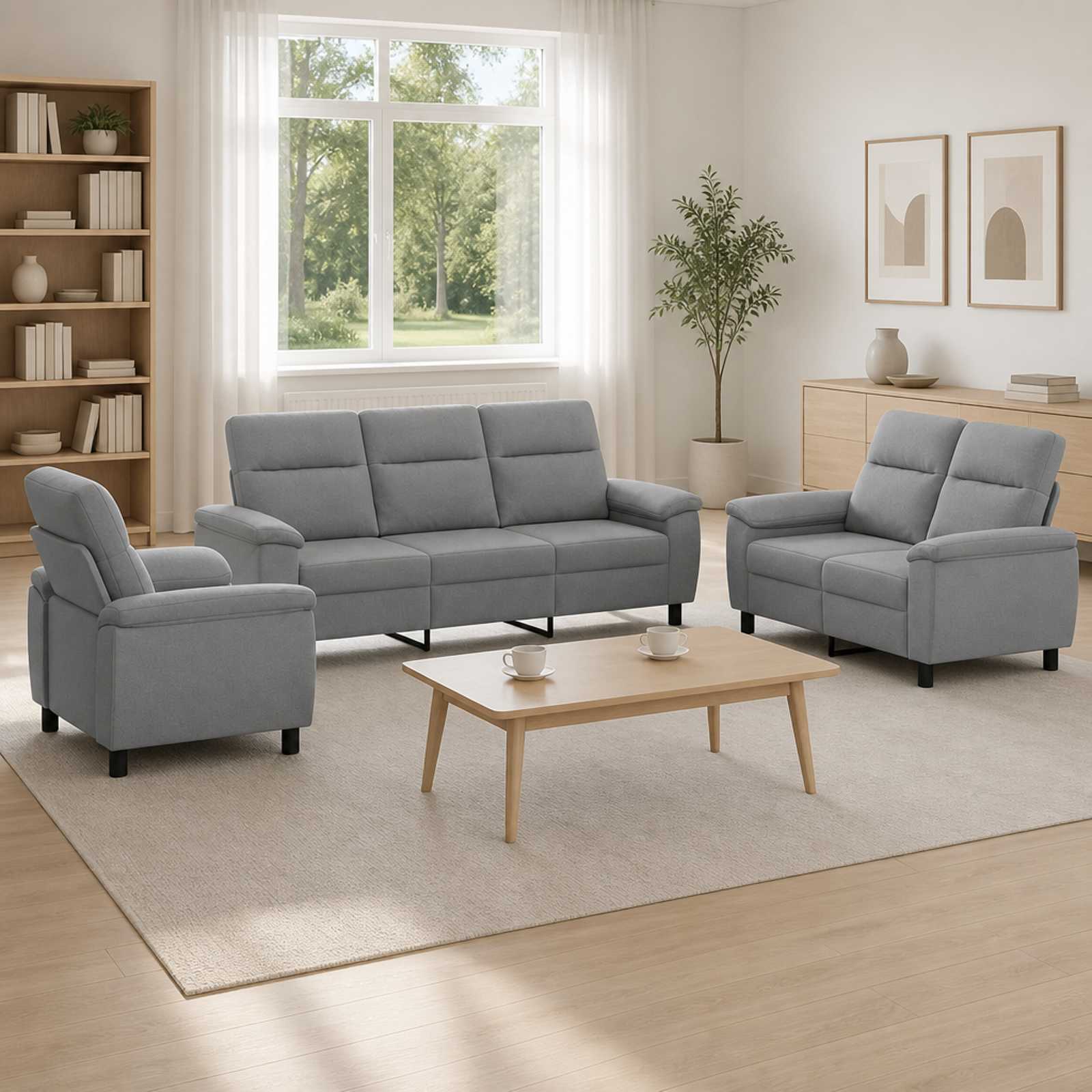 3430666_1.jpg vidaXL Sada pohoviek 3 pcs Svetlosivá Látka – Obrázok 1