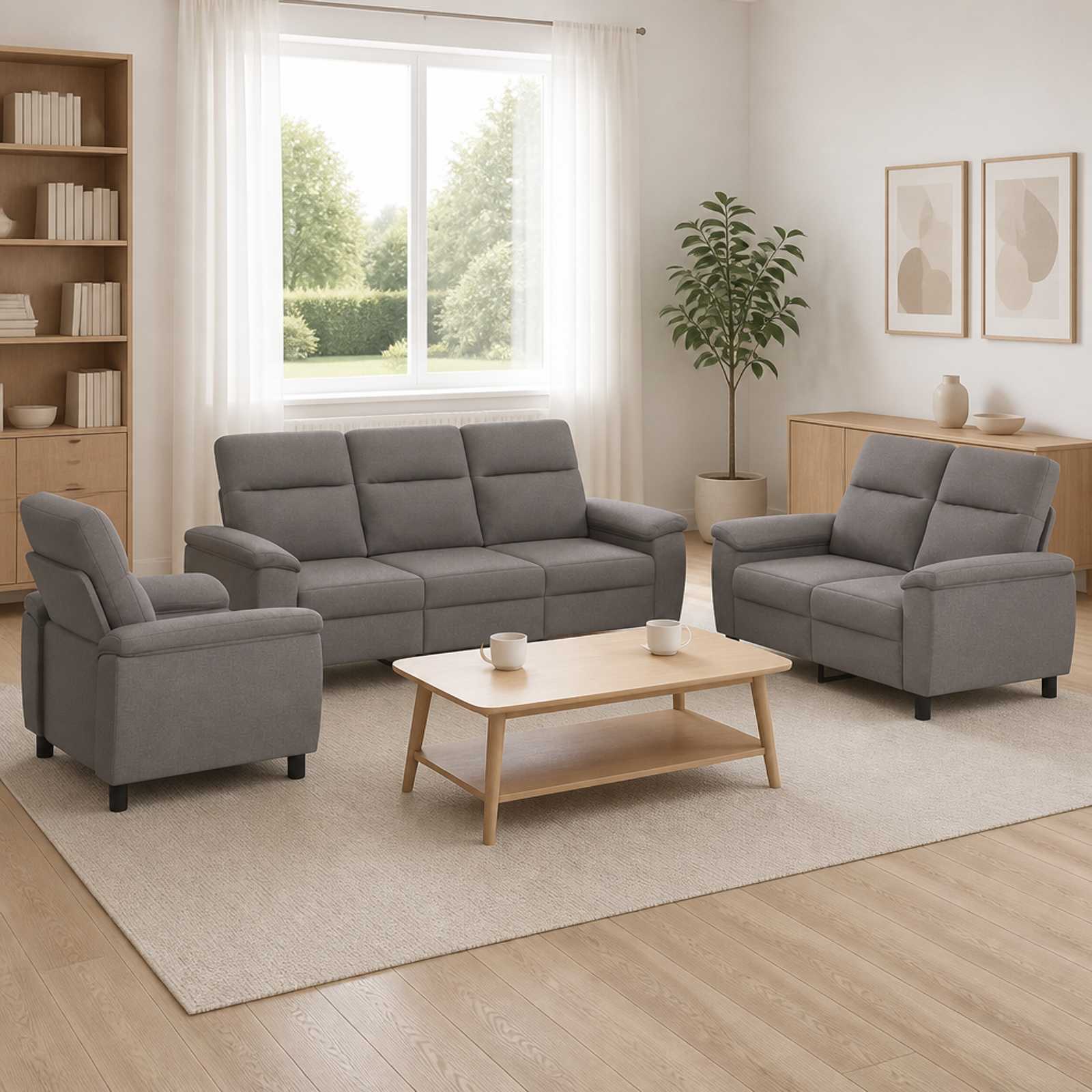 3430672_1.jpg vidaXL Sada pohoviek 3 pcs Sivohnedá Látka – Obrázok 1
