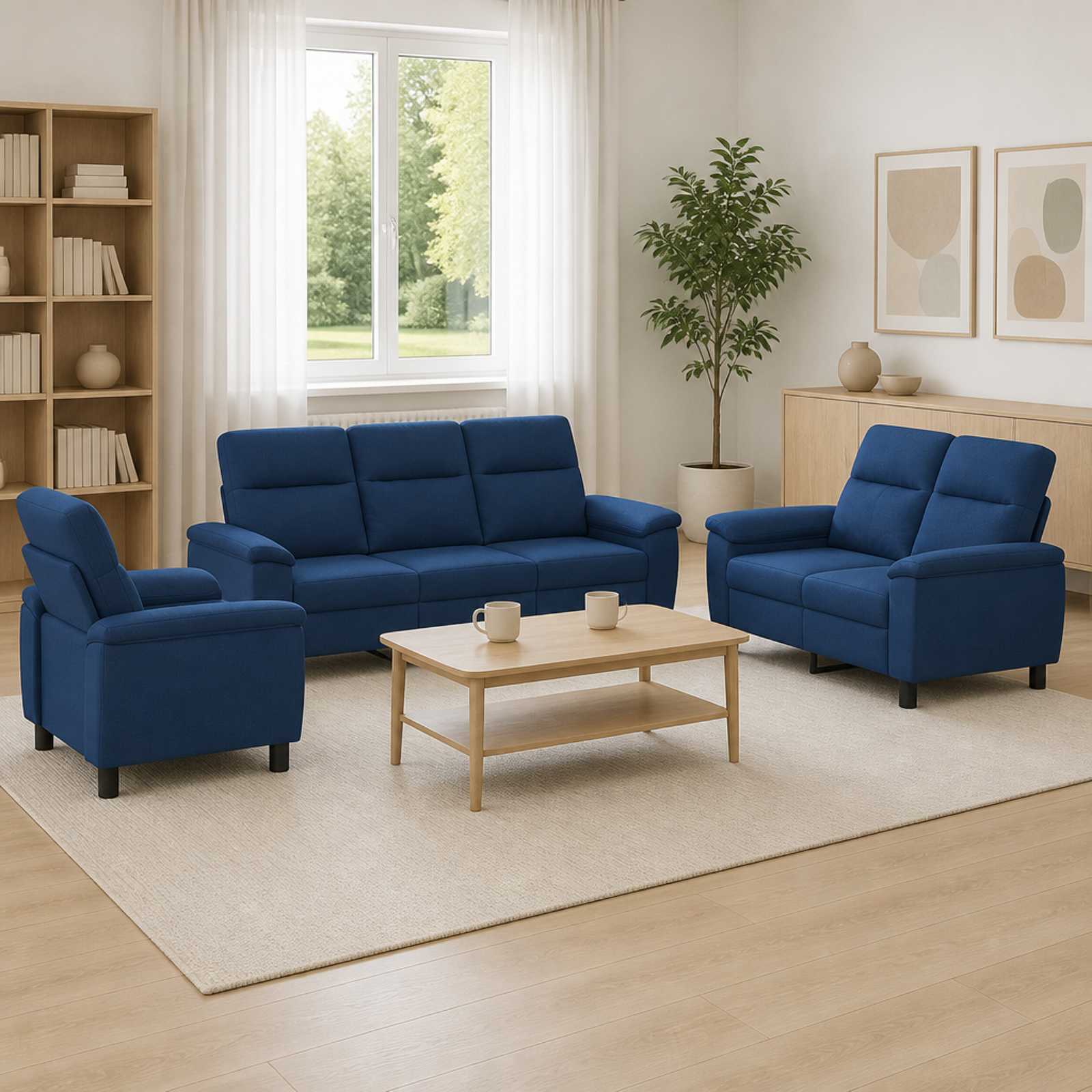 3430674_1.jpg vidaXL Sada pohoviek 3 pcs Modrá Látka – Obrázok 1