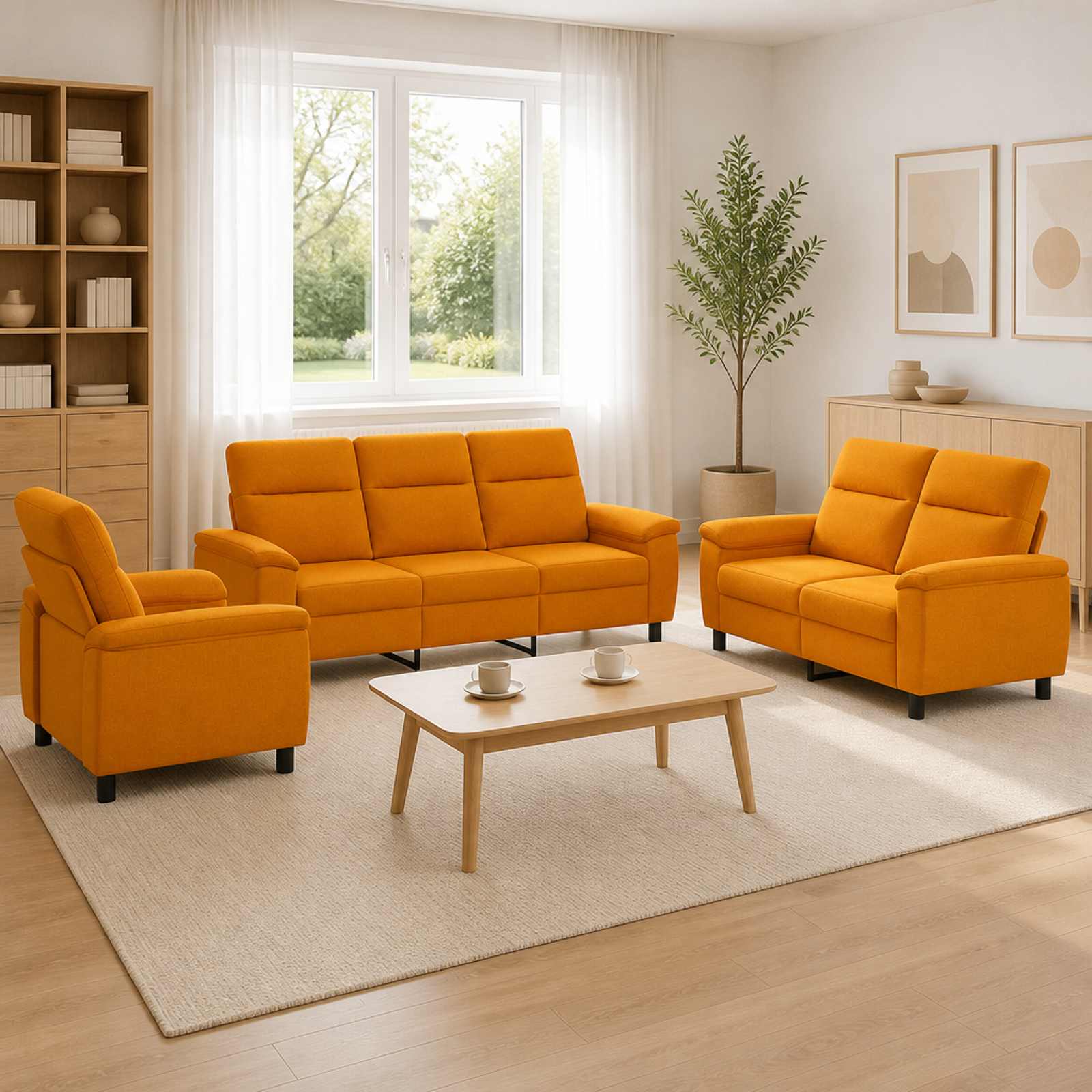 3430675_1.jpg vidaXL Sada pohoviek 3 pcs Tmavá žltá Látka – Obrázok 1