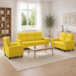 vidaXL Sada pohoviek 3 pcs Svetložltá Látka