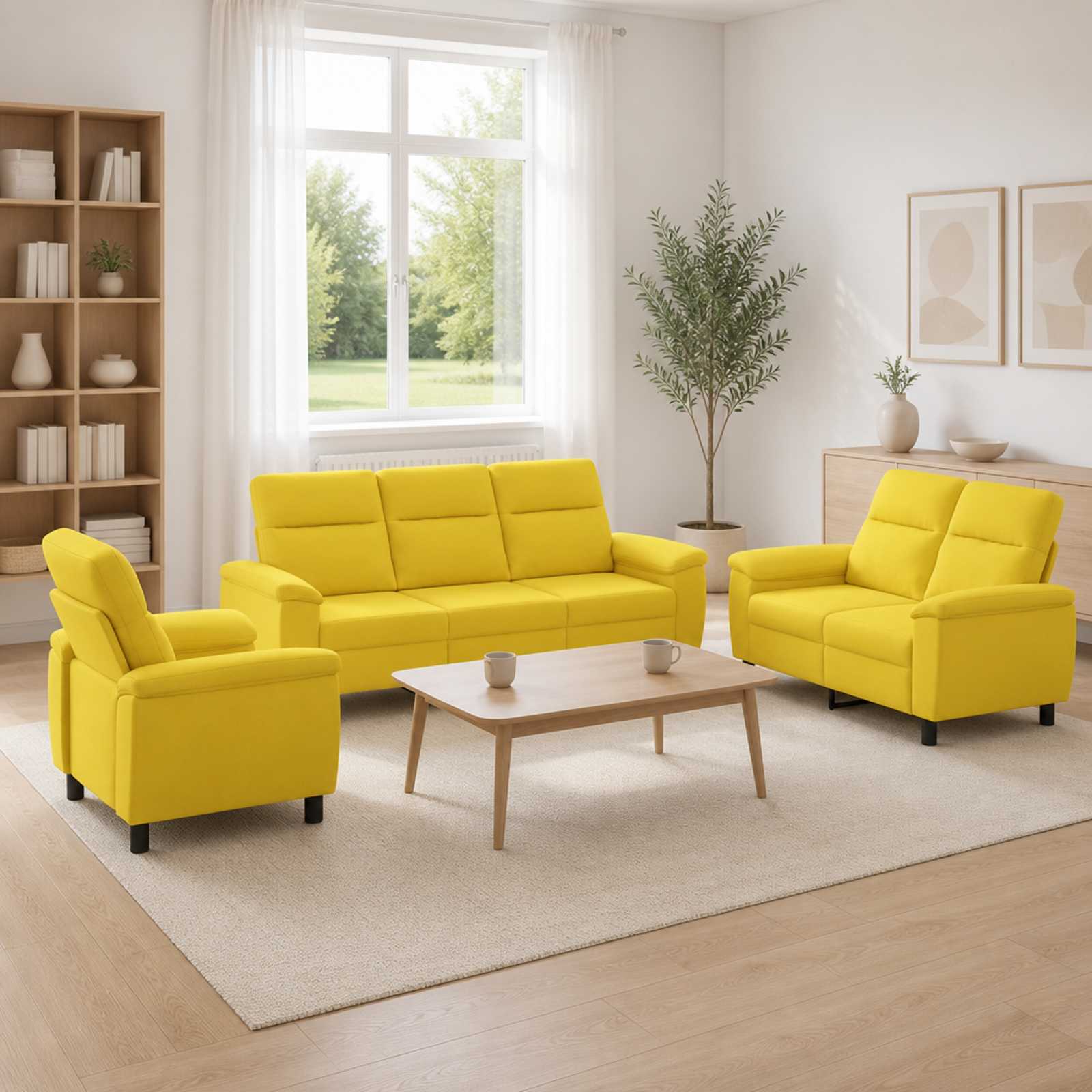 3430676_1.jpg vidaXL Sada pohoviek 3 pcs Svetložltá Látka – Obrázok 1
