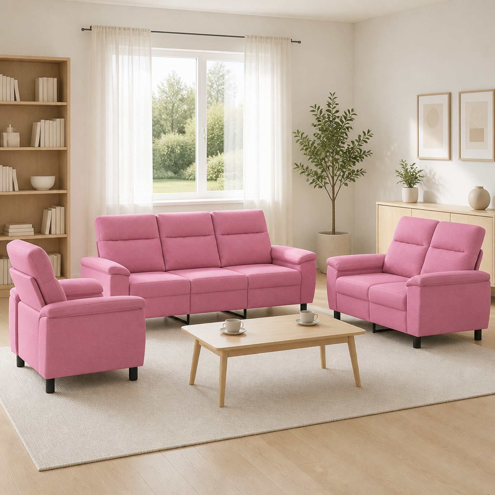 3430678_1.jpg vidaXL Sada pohoviek 3 pcs Ružová Látka – Obrázok 1