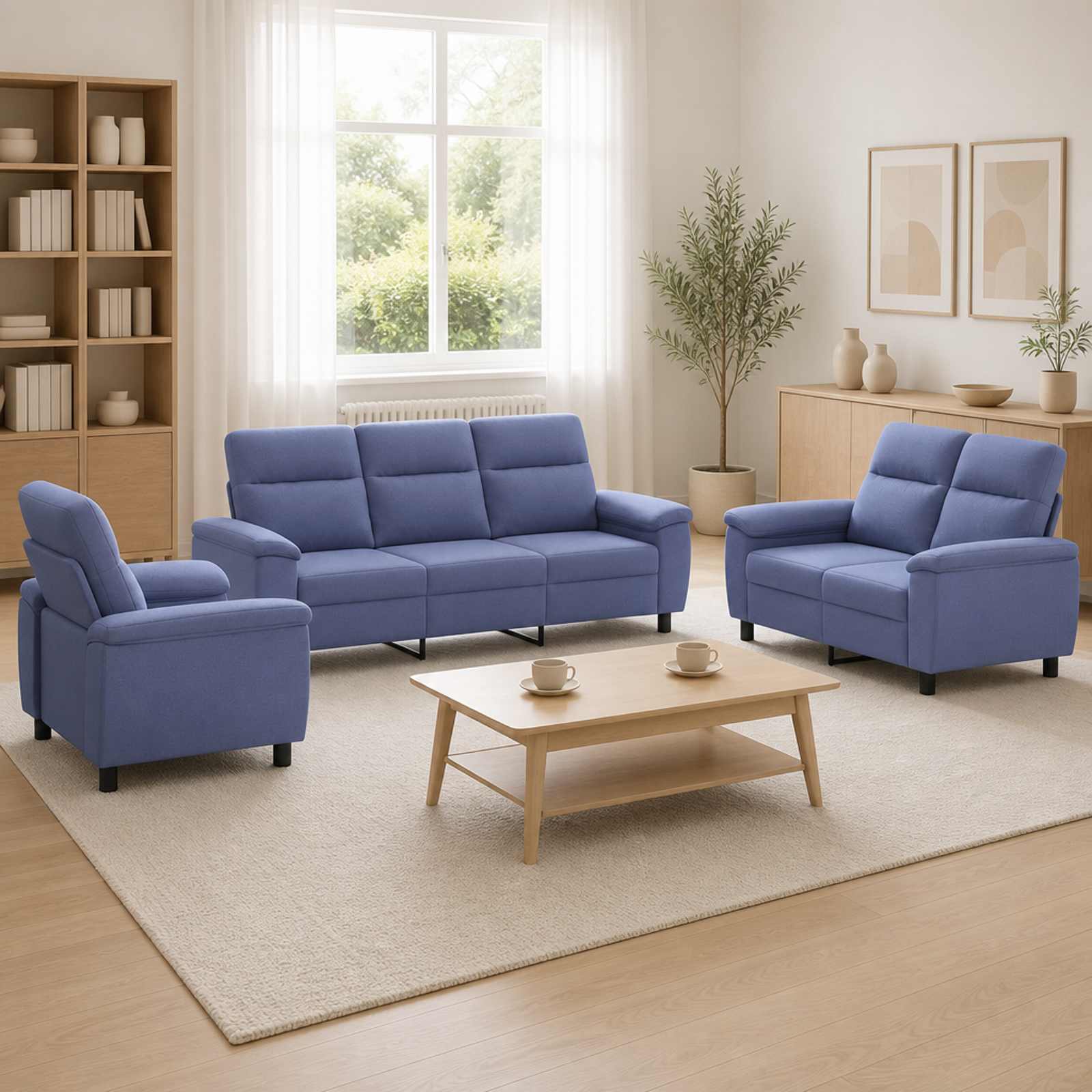 3430679_1.jpg vidaXL Sada pohoviek 3 pcs Modrá džínovina Látka – Obrázok 1