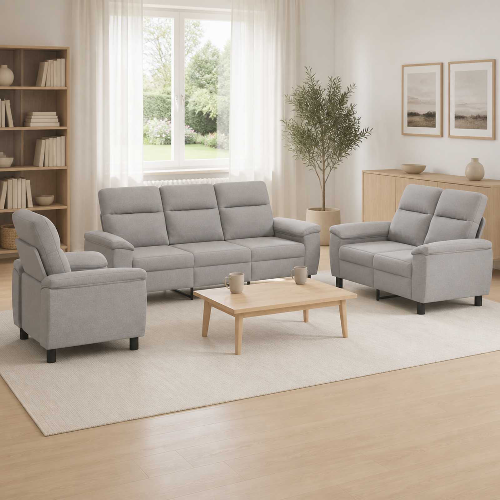 3430681_1.jpg vidaXL Sada pohoviek 3 pcs Oblá šedá Látka – Obrázok 1
