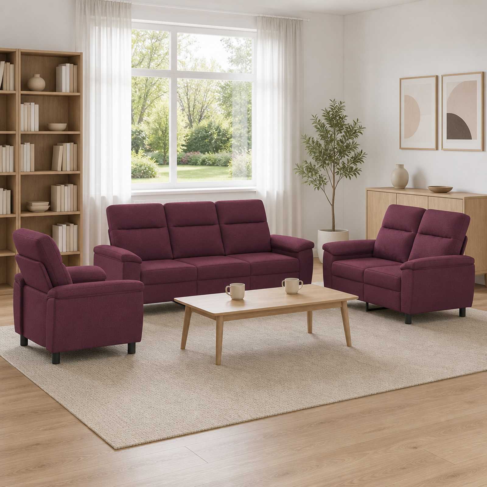 3430682_1.jpg vidaXL Sada pohoviek 3 pcs Fialová Látka – Obrázok 1