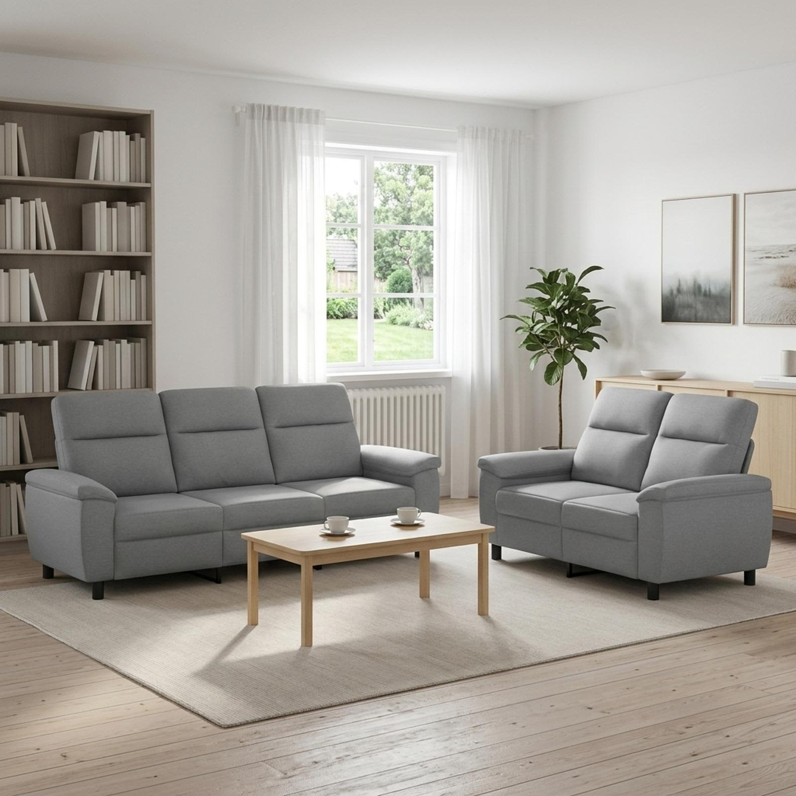 3430689_1.jpg vidaXL Sada pohoviek 2 pcs Svetlosivá Látka – Obrázok 1