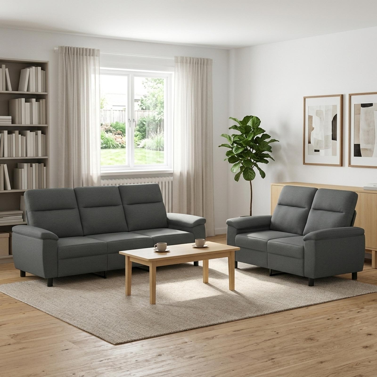 3430690_1.jpg vidaXL Sada pohoviek 2 pcs Tmavosivá Látka – Obrázok 1