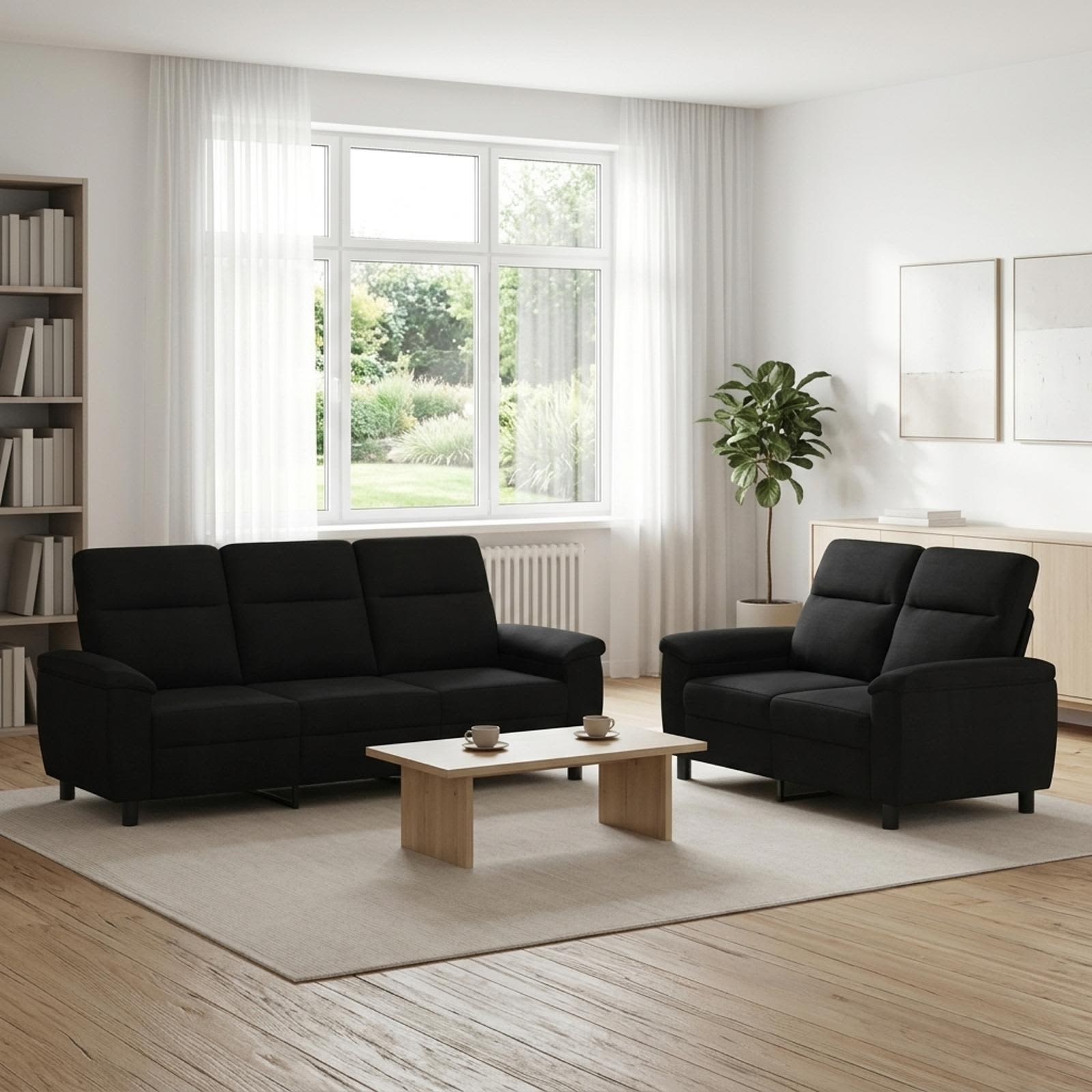 3430691_1.jpg vidaXL Sada pohoviek 2 pcs Čierna Látka – Obrázok 1