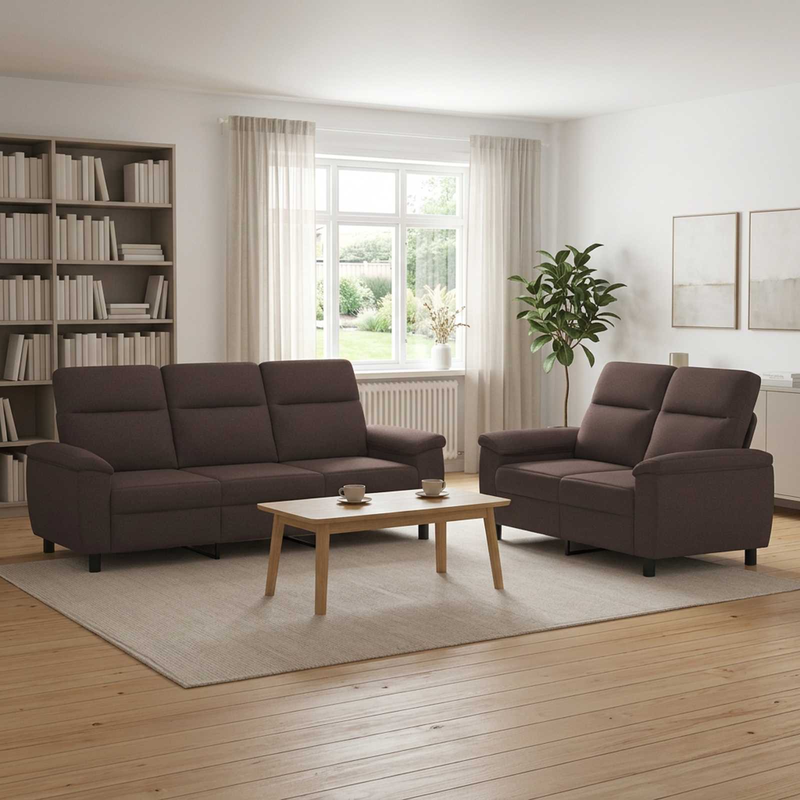3430693_1.jpg vidaXL Sada pohoviek 2 pcs Tmavohnedá Látka – Obrázok 1