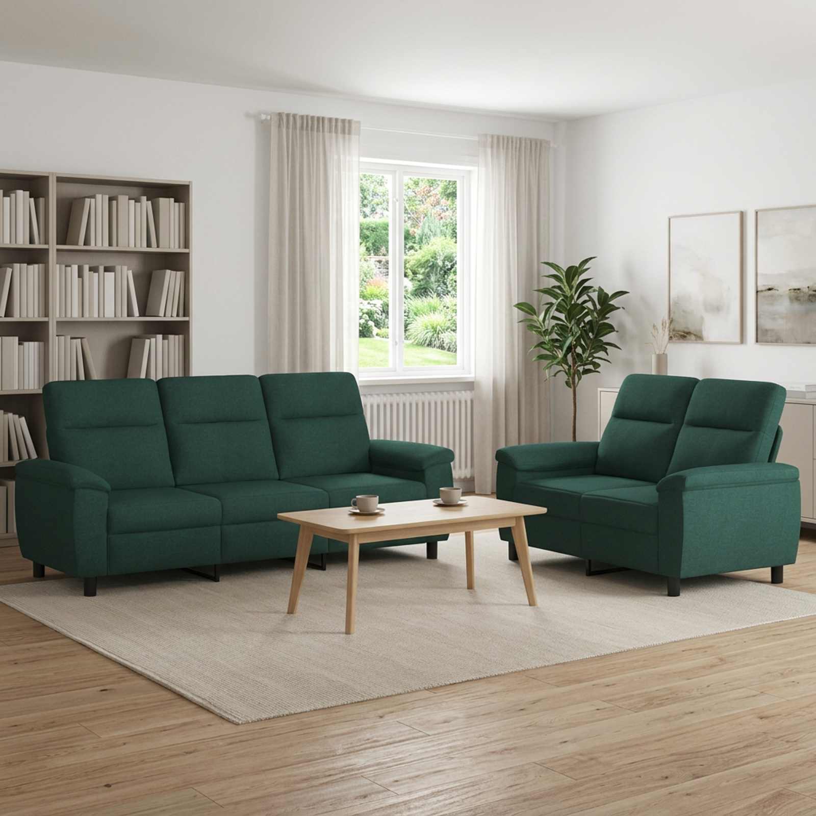 3430694_1.jpg vidaXL Sada pohoviek 2 pcs Tmavozelená Látka – Obrázok 1