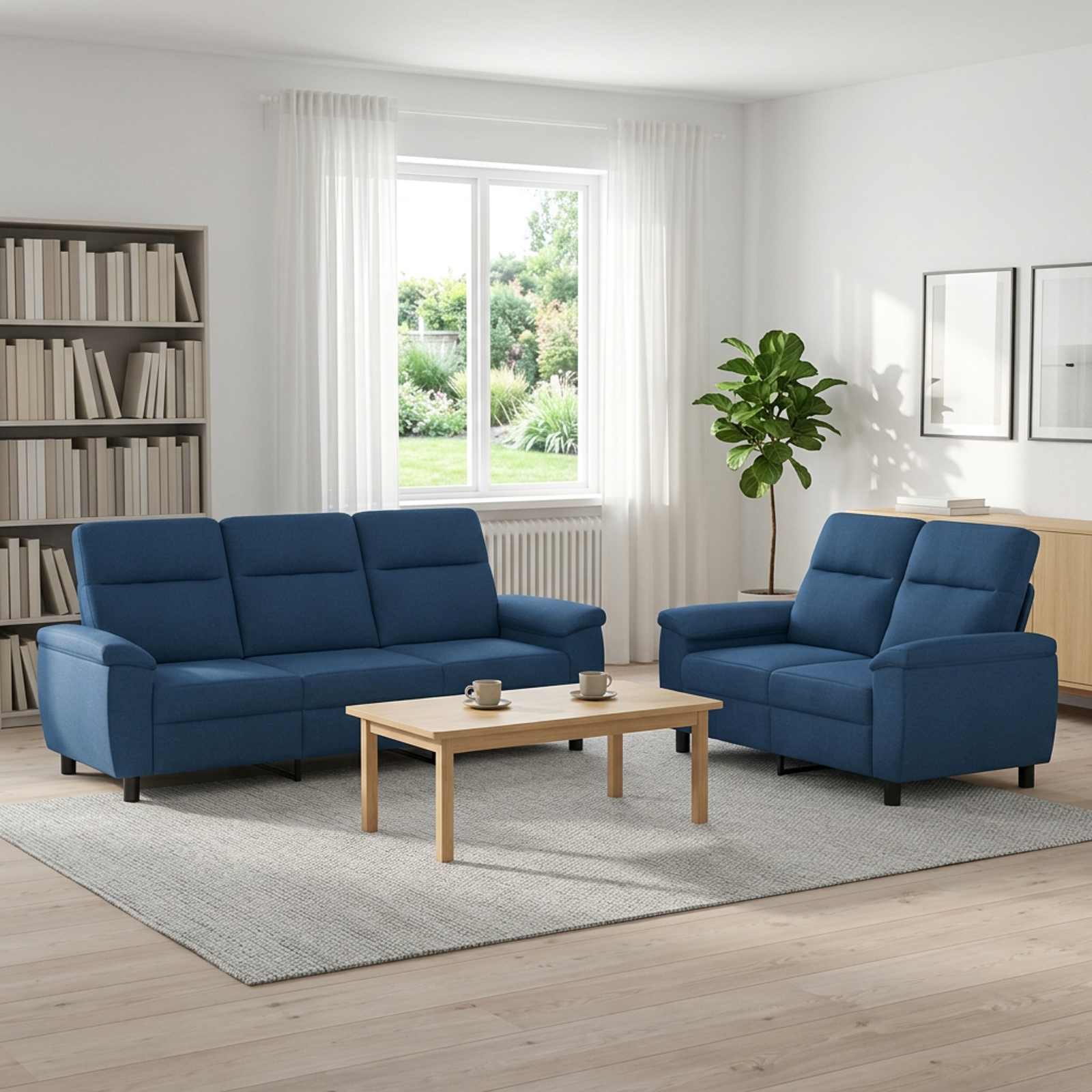 3430697_1.jpg vidaXL Sada pohoviek 2 pcs Modrá Látka – Obrázok 1