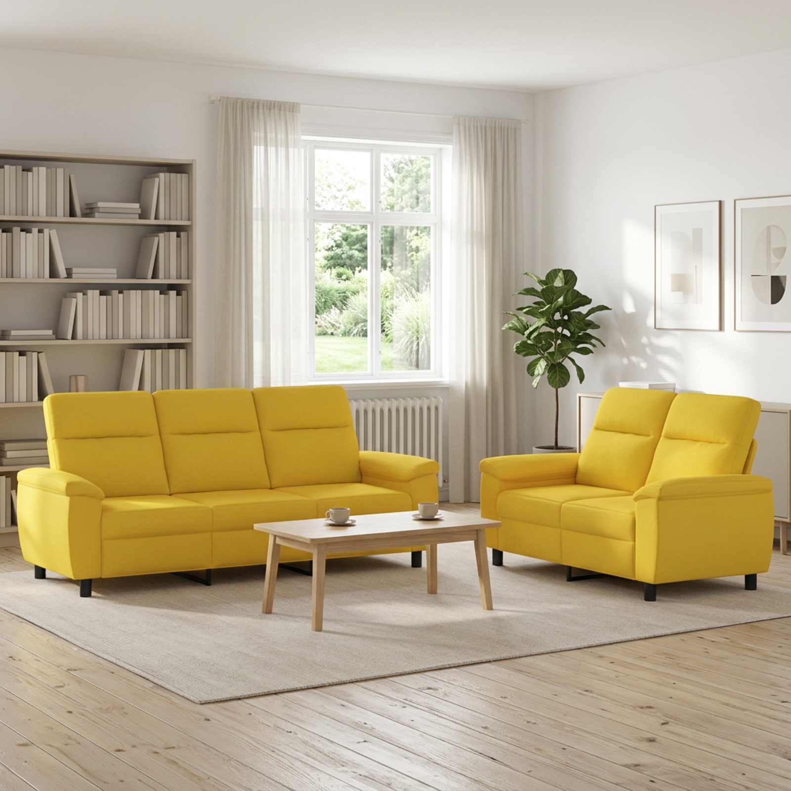 3430699_1.jpg vidaXL Sada pohoviek 2 pcs Svetložltá Látka – Obrázok 1