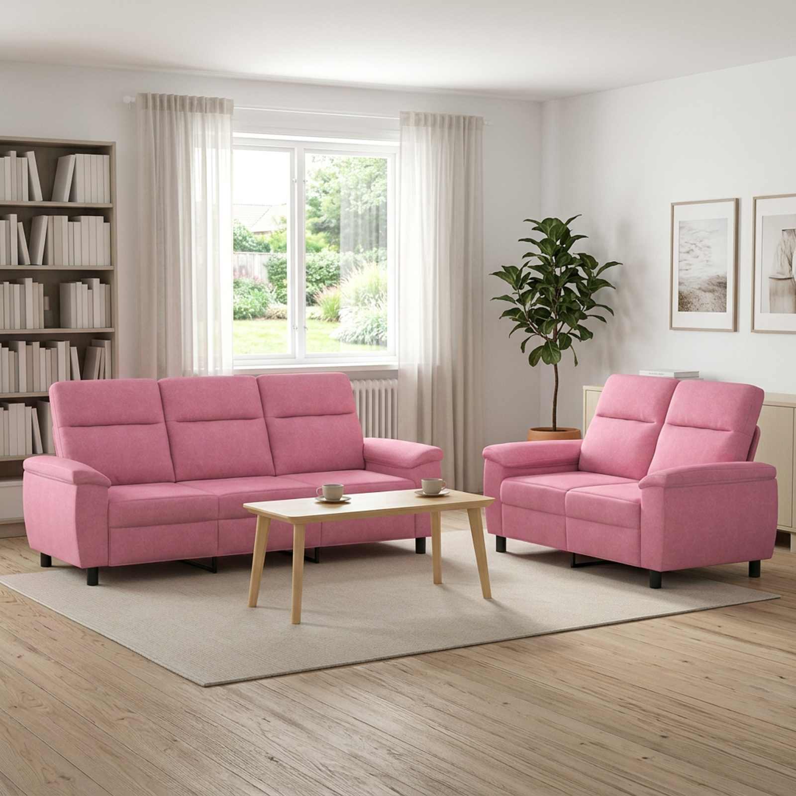 3430701_1.jpg vidaXL Sada pohoviek 2 pcs Ružová Látka – Obrázok 1