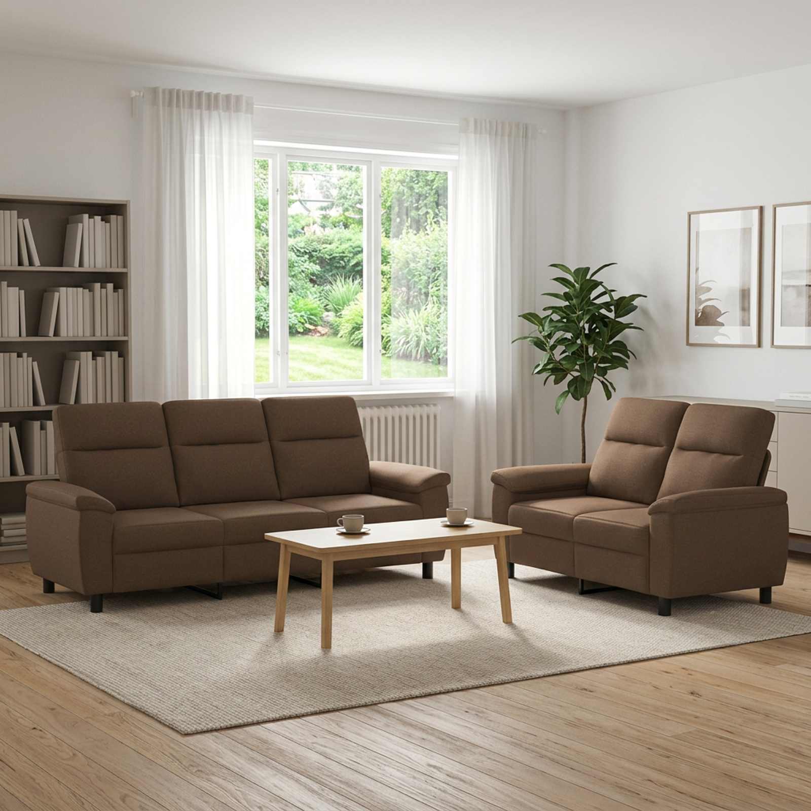 3430703_1.jpg vidaXL Sada pohoviek 2 pcs Hnedá Látka – Obrázok 1
