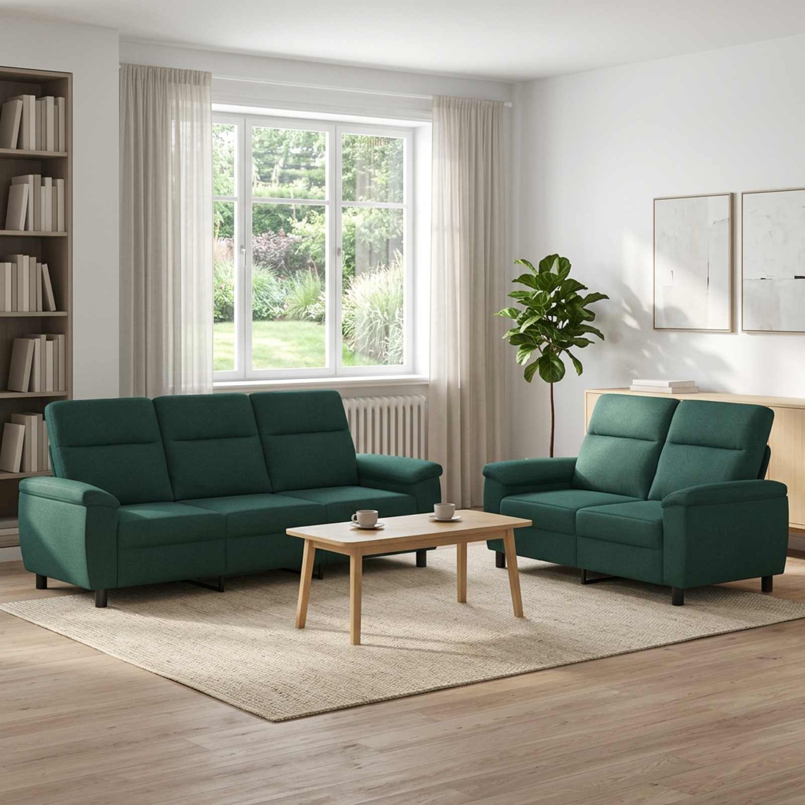 3430717_1.jpg vidaXL Sada pohoviek 2 pcs Tmavozelená Látka – Obrázok 1