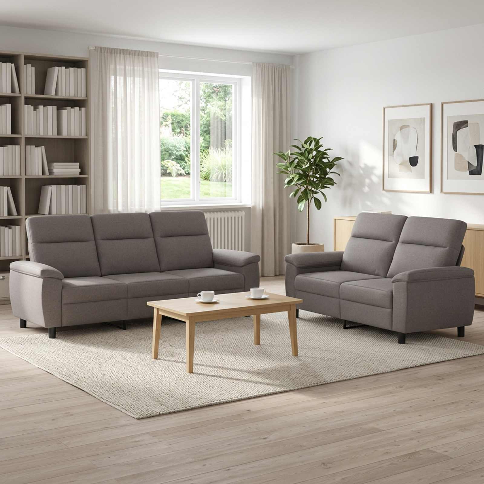3430718_1.jpg vidaXL Sada pohoviek 2 pcs Sivohnedá Látka – Obrázok 1