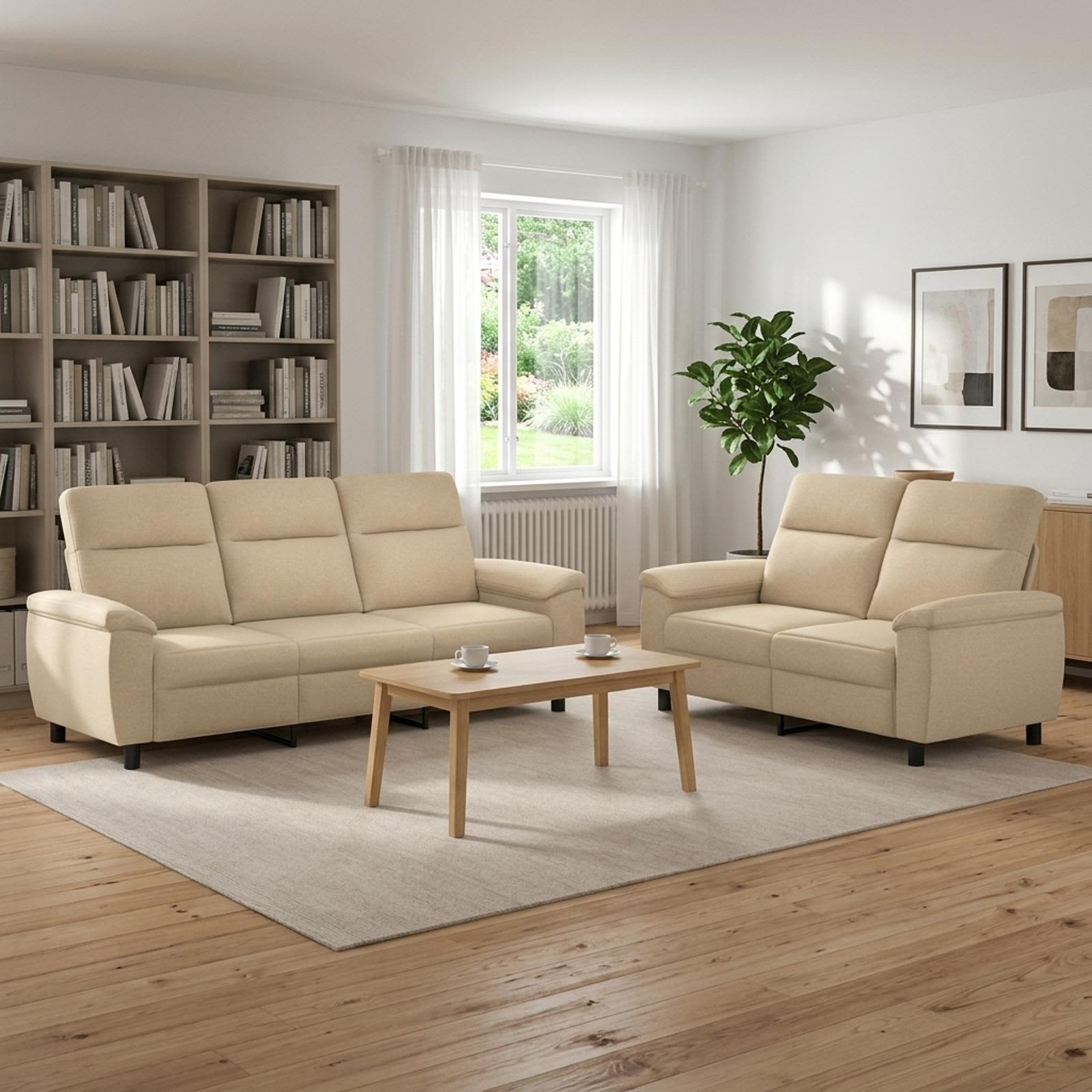 3430719_1.jpg vidaXL Sada pohoviek 2 pcs Krémová Látka – Obrázok 1