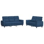 vidaXL Sada pohoviek 2 pcs Modrá Látka – Obrázok 2