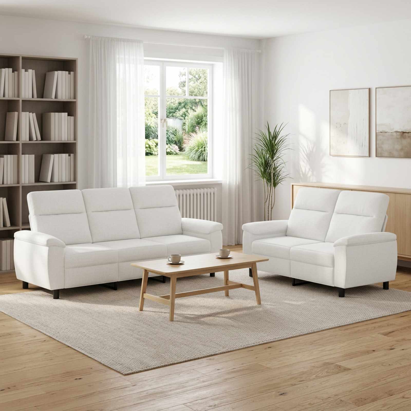 3430723_1.jpg vidaXL Sada pohoviek 2 pcs Biela Látka – Obrázok 1