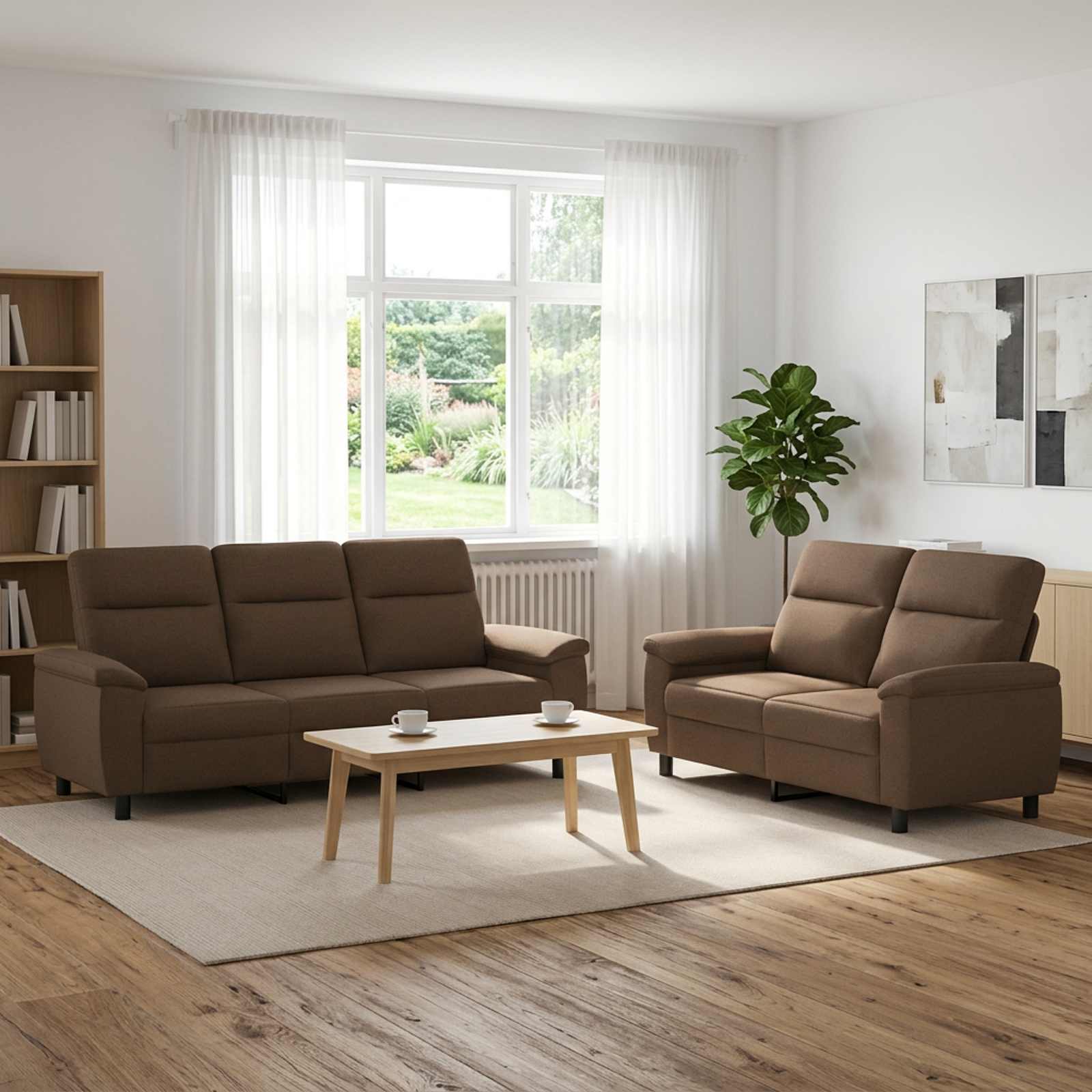 3430726_1.jpg vidaXL Sada pohoviek 2 pcs Hnedá Látka – Obrázok 1