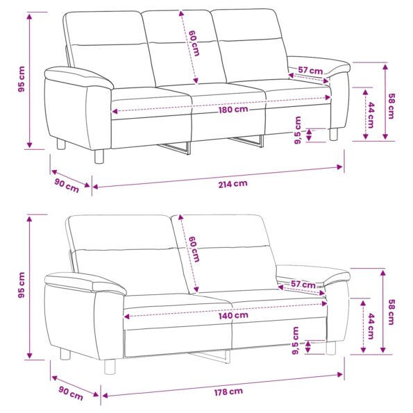 vidaXL Sada pohoviek 2 pcs Hnedá Látka – Obrázok 8