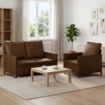 vidaXL Sada pohoviek 2 pcs Hnedá Umelý semišový materiál