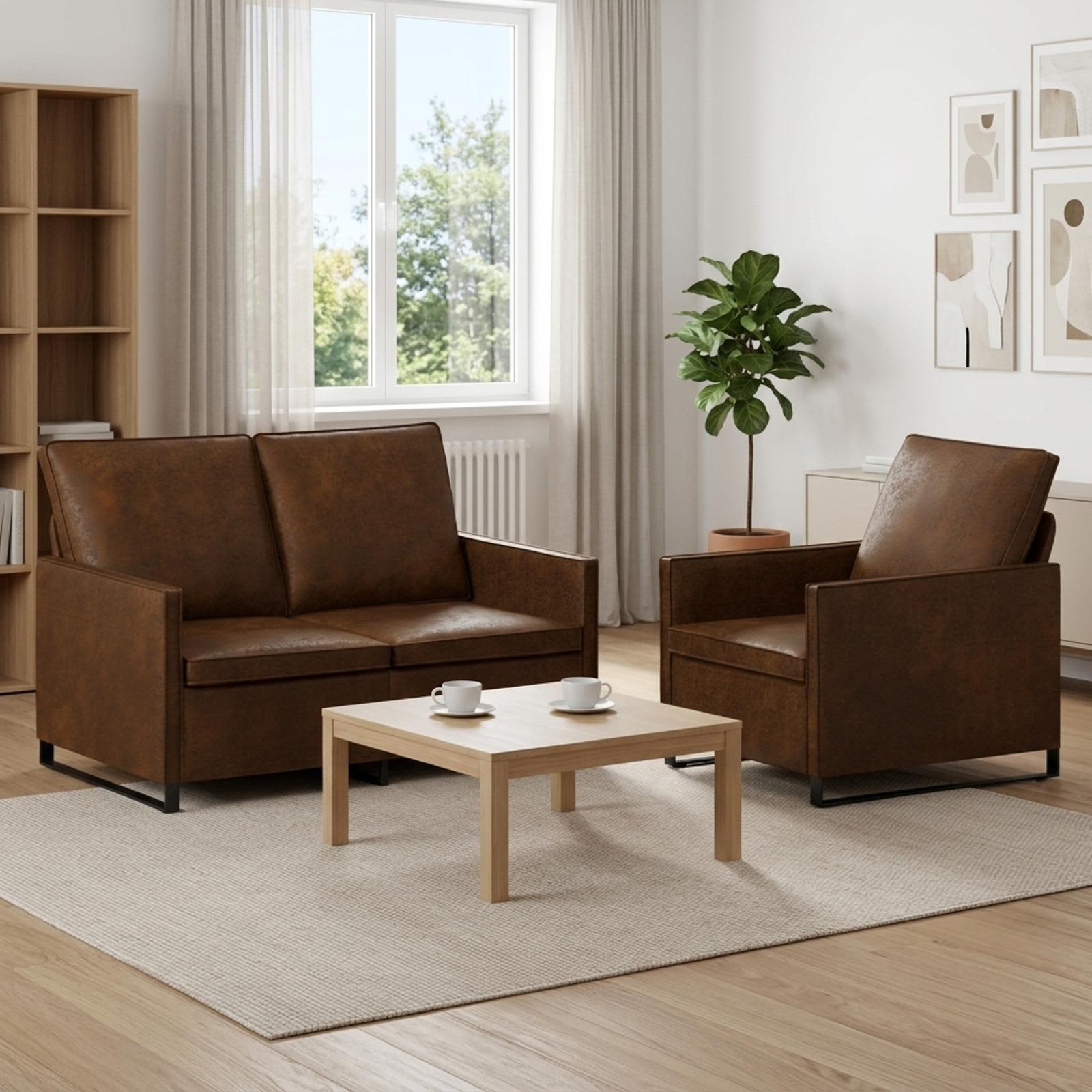 3433118_1.jpg vidaXL Sada pohoviek 2 pcs Hnedá Umelý semišový materiál – Obrázok 1
