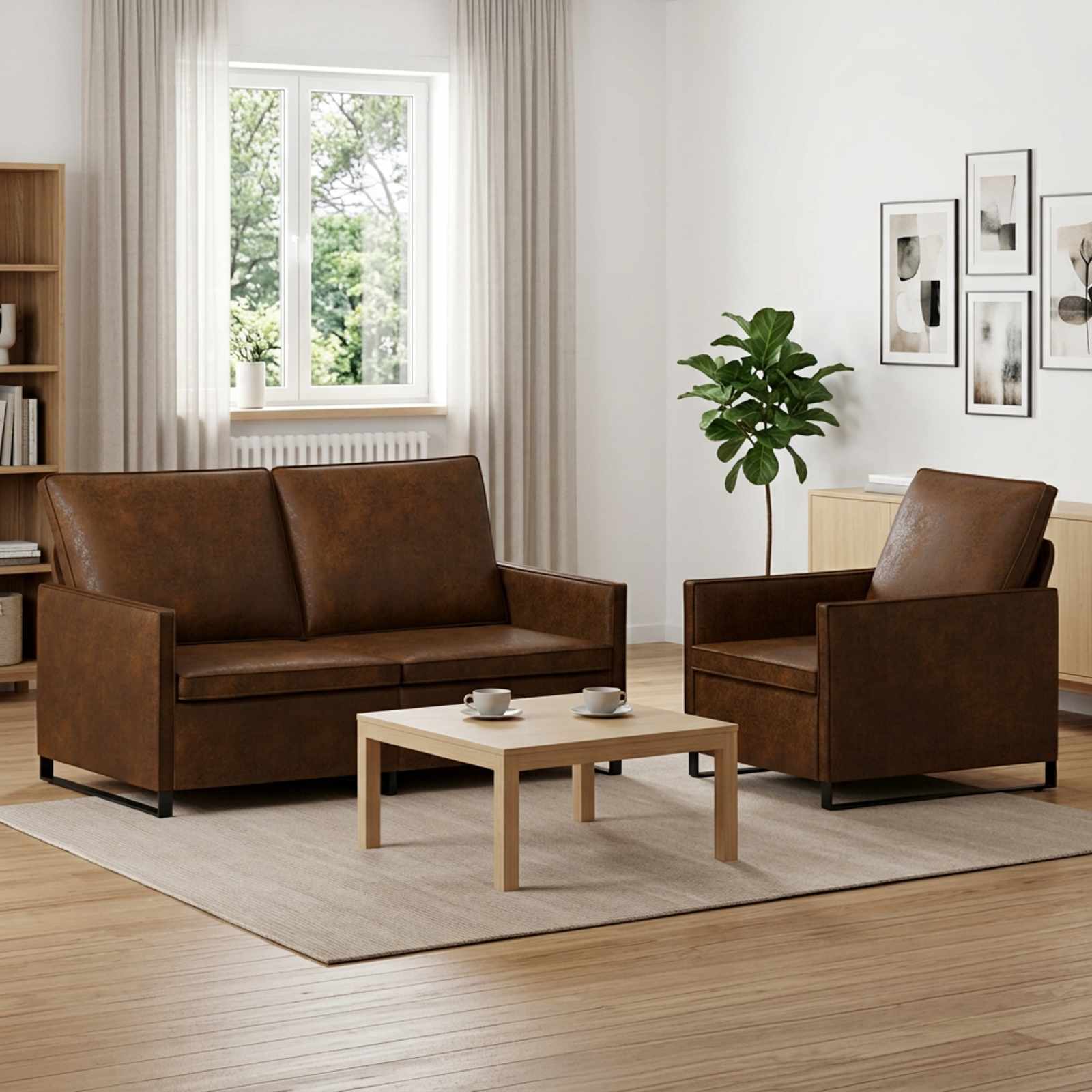 3433122_1.jpg vidaXL Sada pohoviek 2 pcs Hnedá Umelý semišový materiál – Obrázok 1