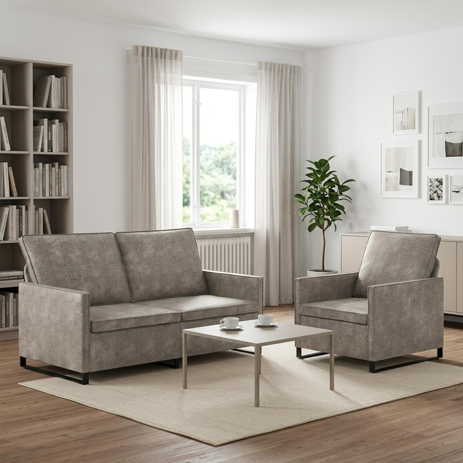 3433123_1.jpg vidaXL Sada pohoviek 2 pcs Svetlosivá Umelý semišový materiál – Obrázok 1