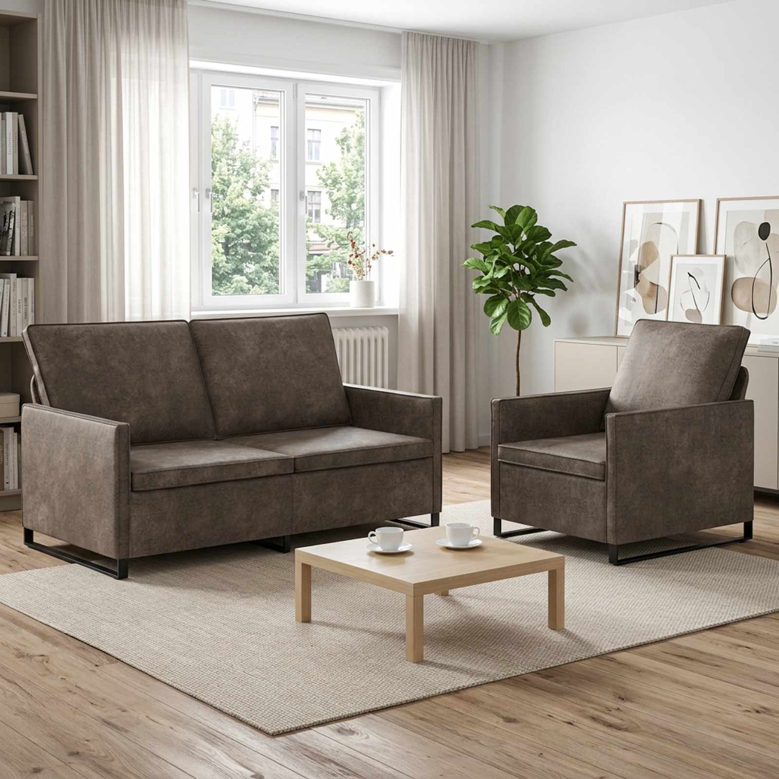 3433124_1.jpg vidaXL Sada pohoviek 2 pcs Tmavosivá Umelý semišový materiál – Obrázok 1