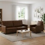 vidaXL Sada pohoviek 2 pcs Hnedá Umelý semišový materiál