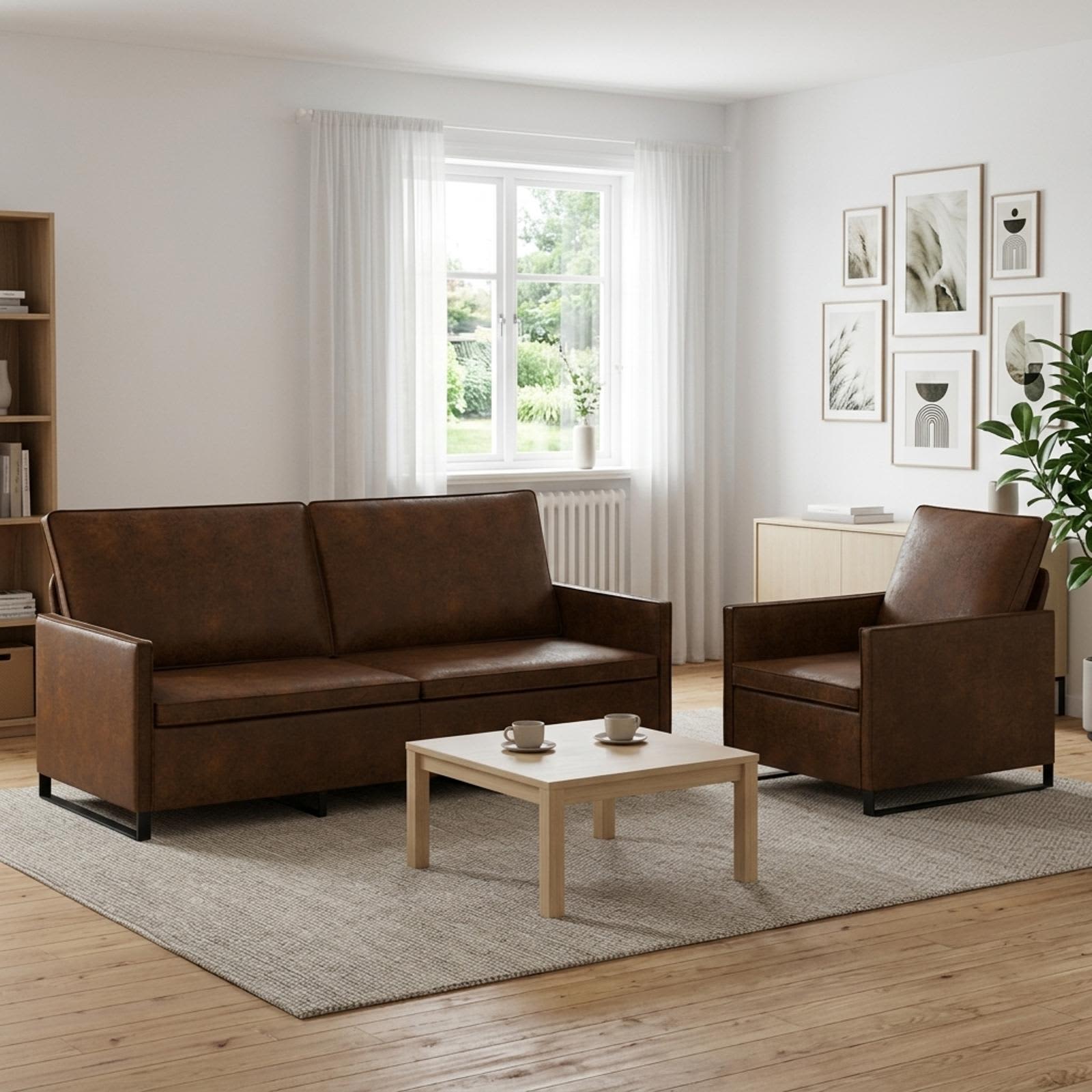 3433126_1.jpg vidaXL Sada pohoviek 2 pcs Hnedá Umelý semišový materiál – Obrázok 1