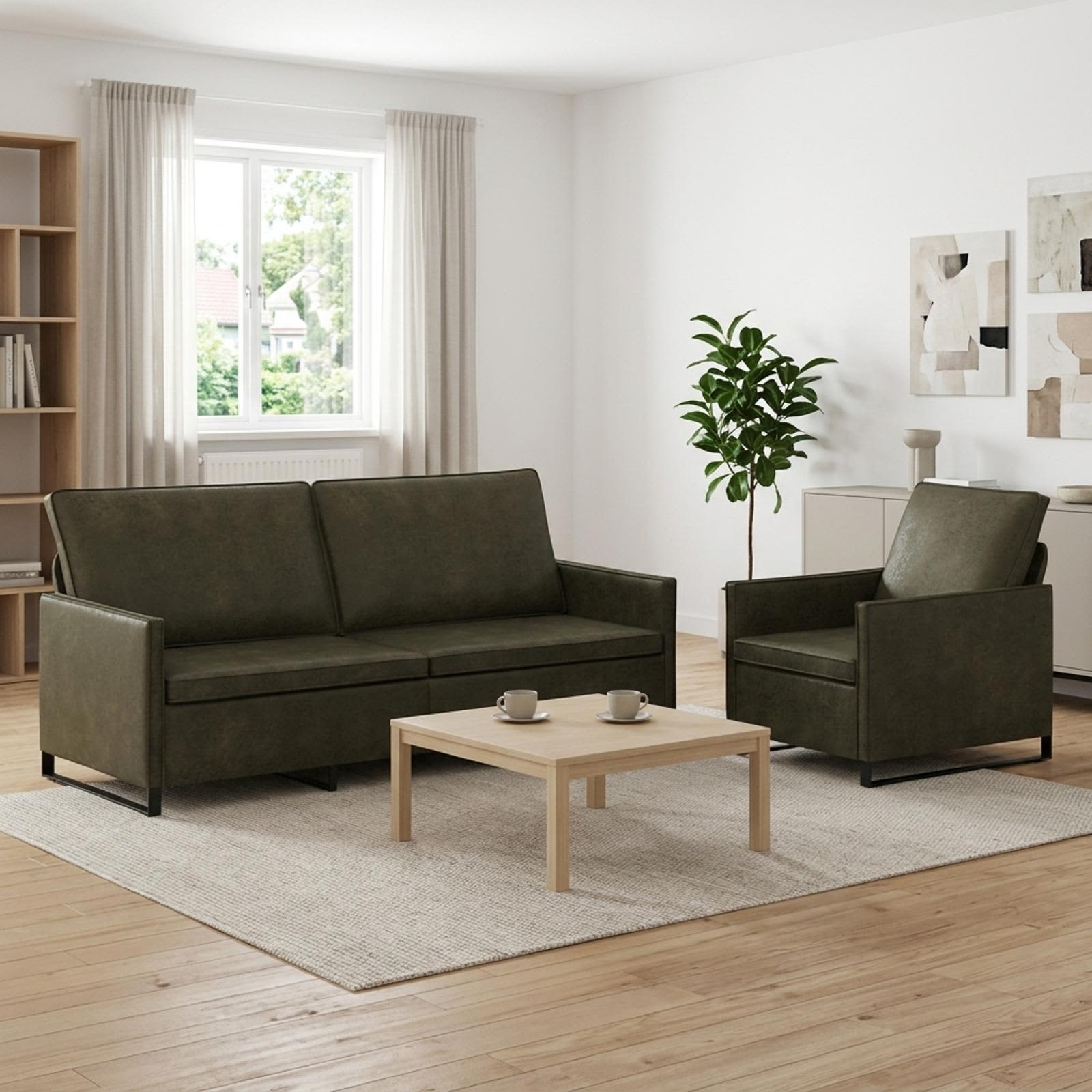 3433129_1.jpg vidaXL Sada pohoviek 2 pcs Armádna zelená Umelý semišový materiál – Obrázok 1