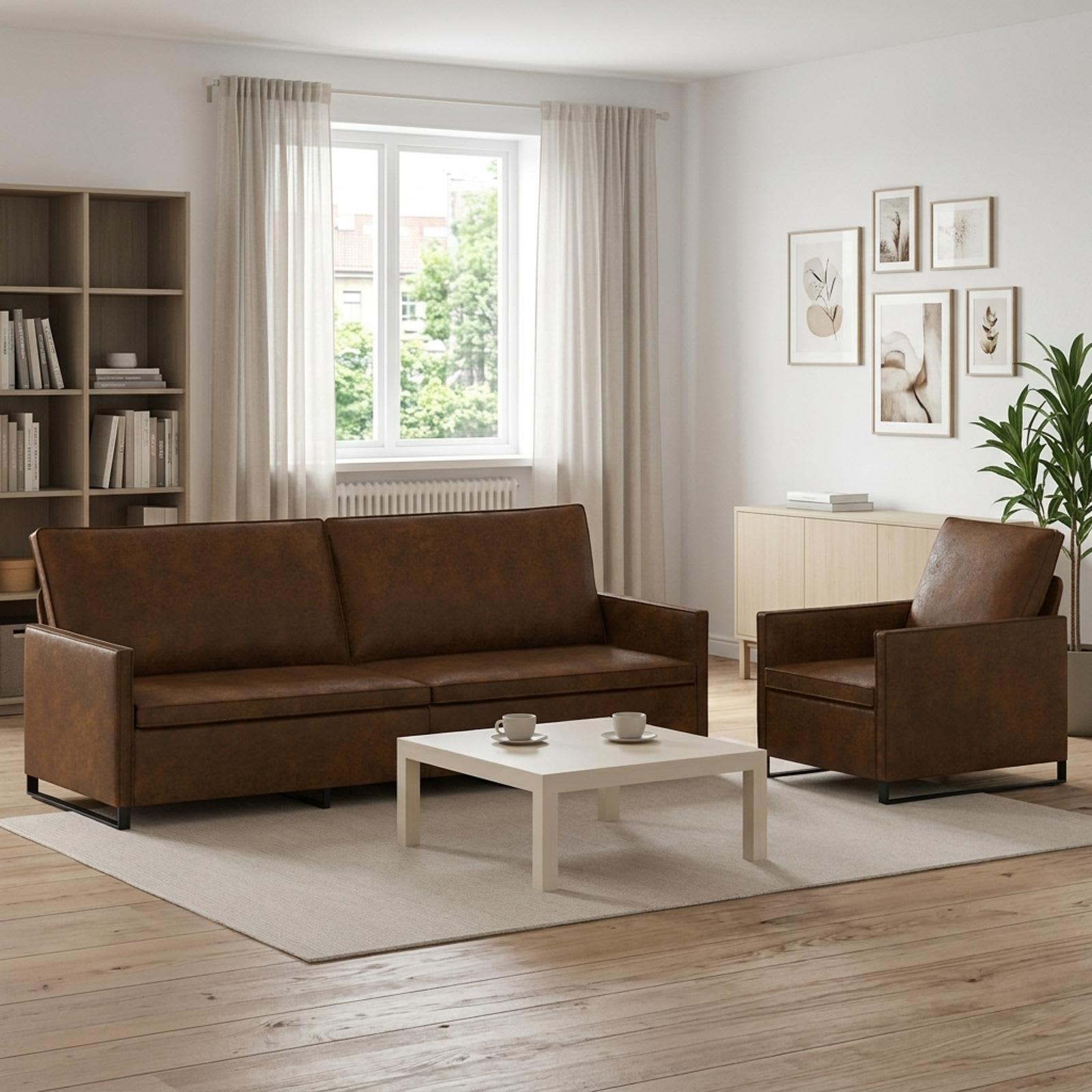 3433130_1.jpg vidaXL Sada pohoviek 2 pcs Hnedá Umelý semišový materiál – Obrázok 1