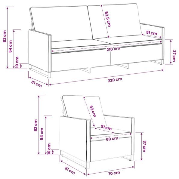 vidaXL Sada pohoviek 2 pcs Hnedá Umelý semišový materiál – Obrázok 8