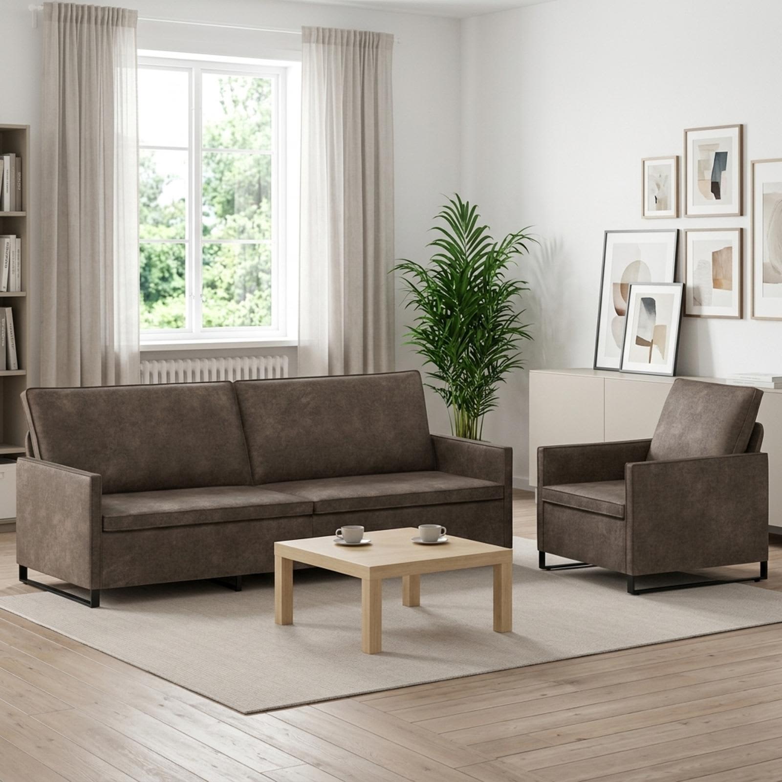 3433132_1.jpg vidaXL Sada pohoviek 2 pcs Tmavosivá Umelý semišový materiál – Obrázok 1