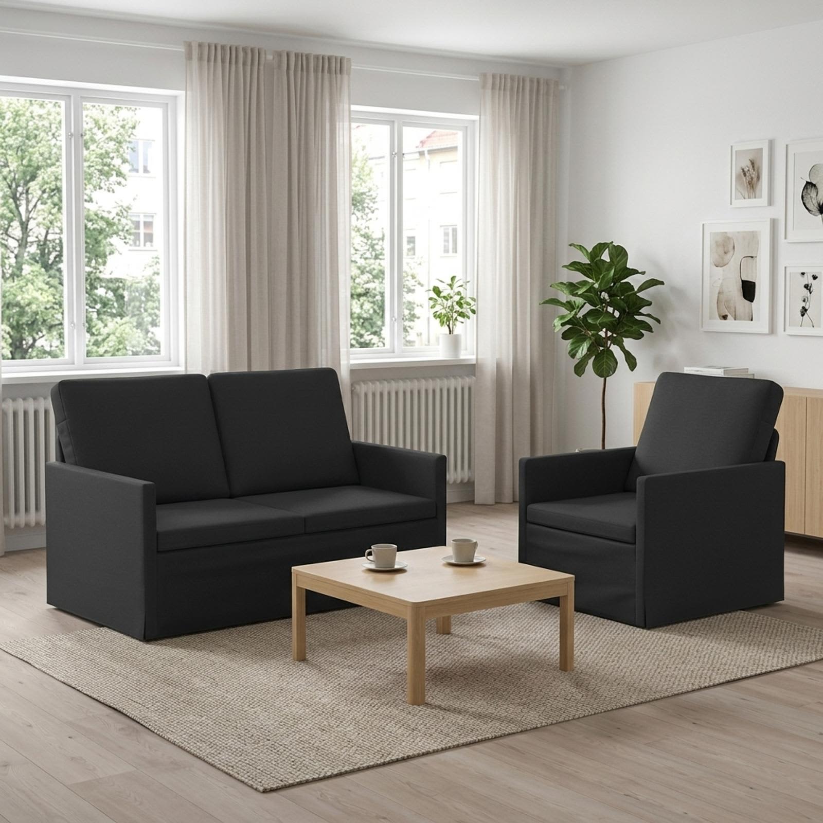 3433136_1.jpg vidaXL Sada pohoviek 2 pcs Čierna Látka – Obrázok 1